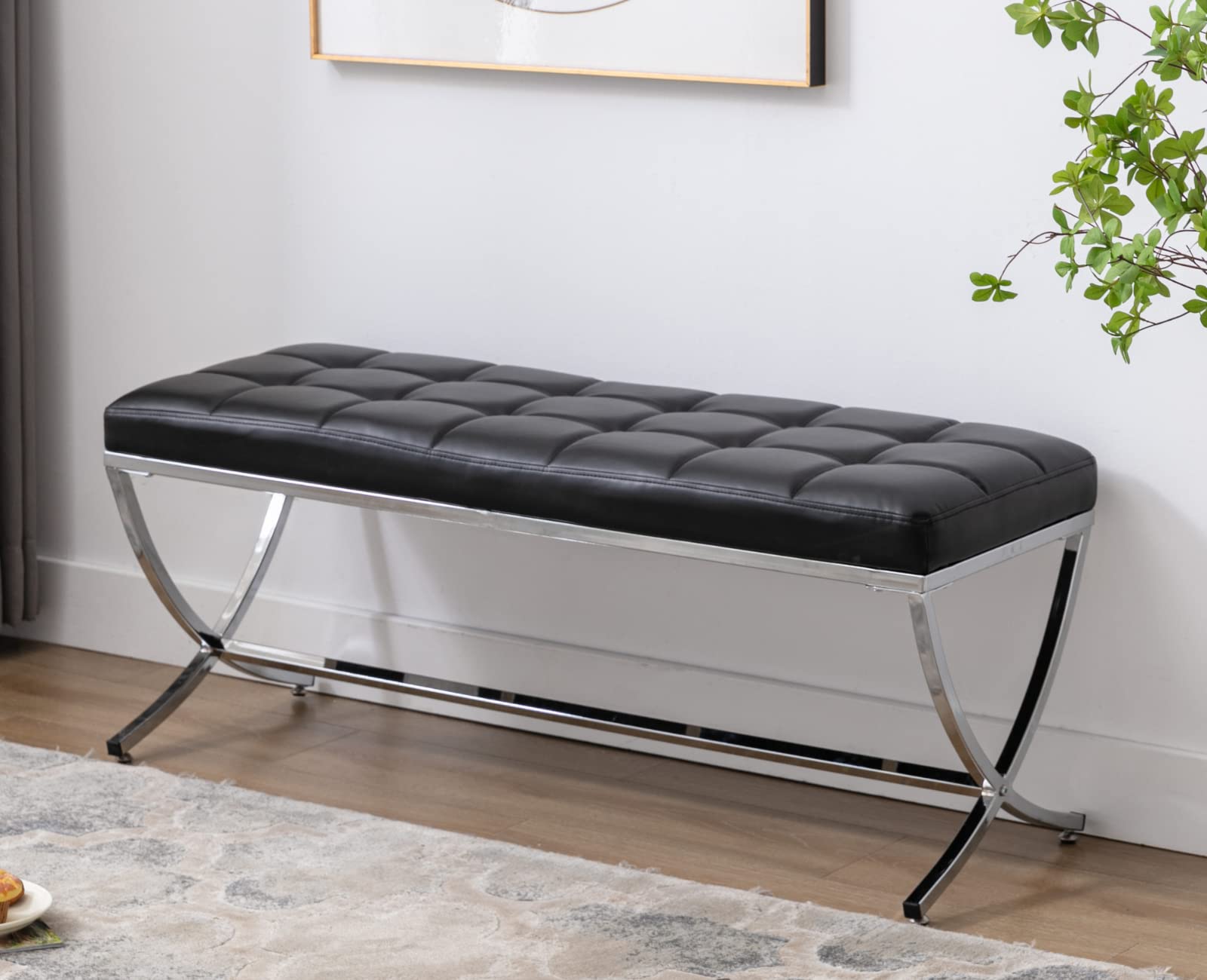 EALSON Modern Button Tufted Leather Entryway Bench - 3075