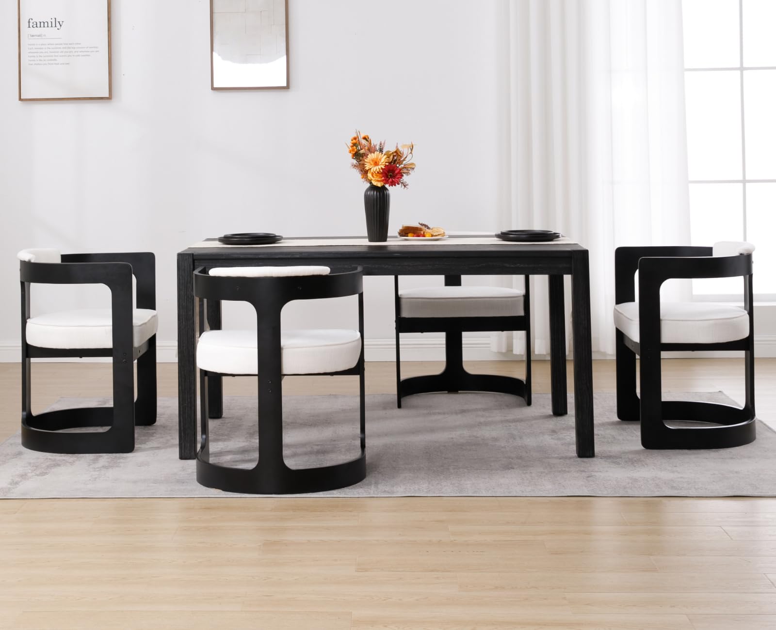 EALSON Black Wood Frame Barrel Dining Chair 1 PCS - 7083DC