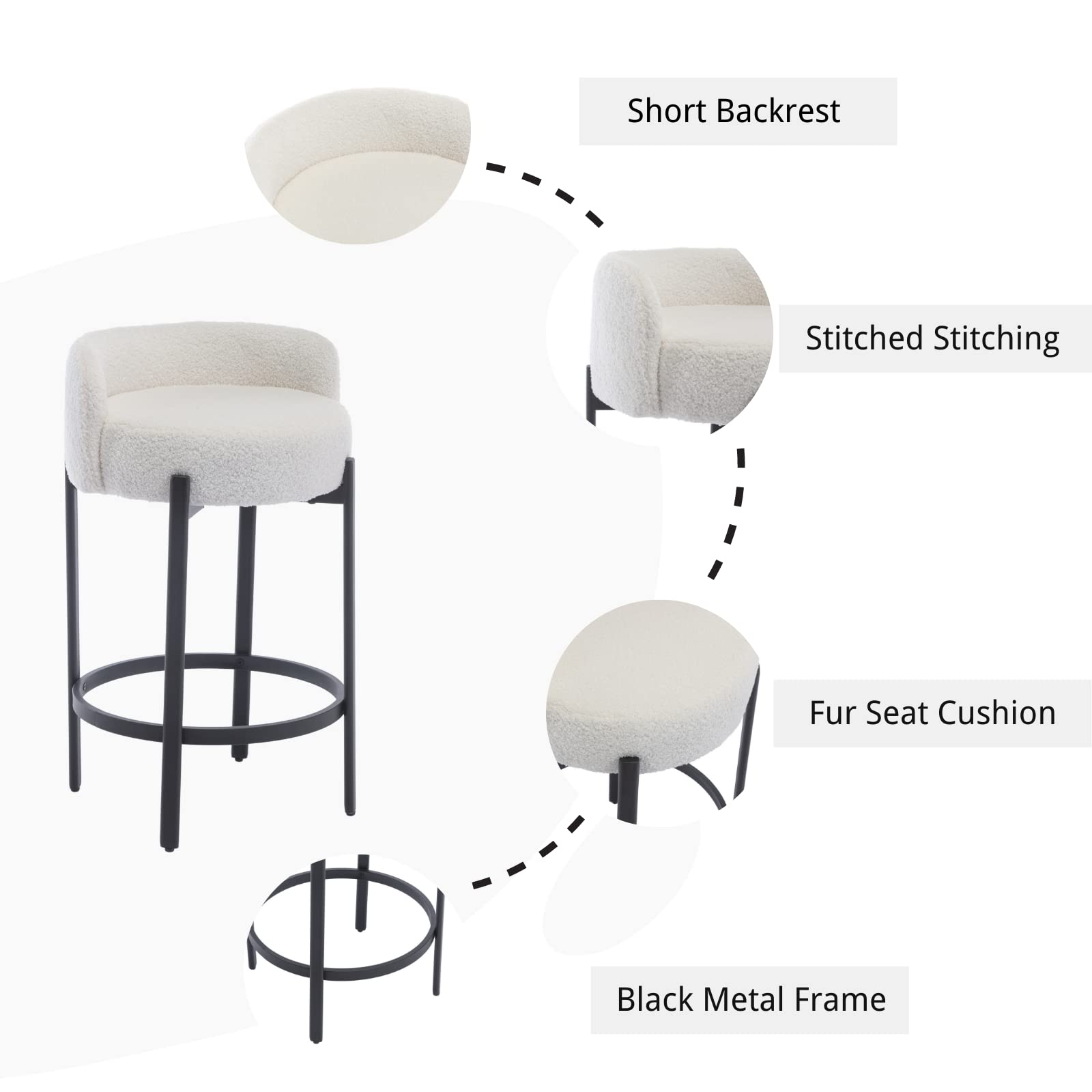 VESCASA 26"H Low Back Counter Height Bar Stools Set of 2 - 5108CS