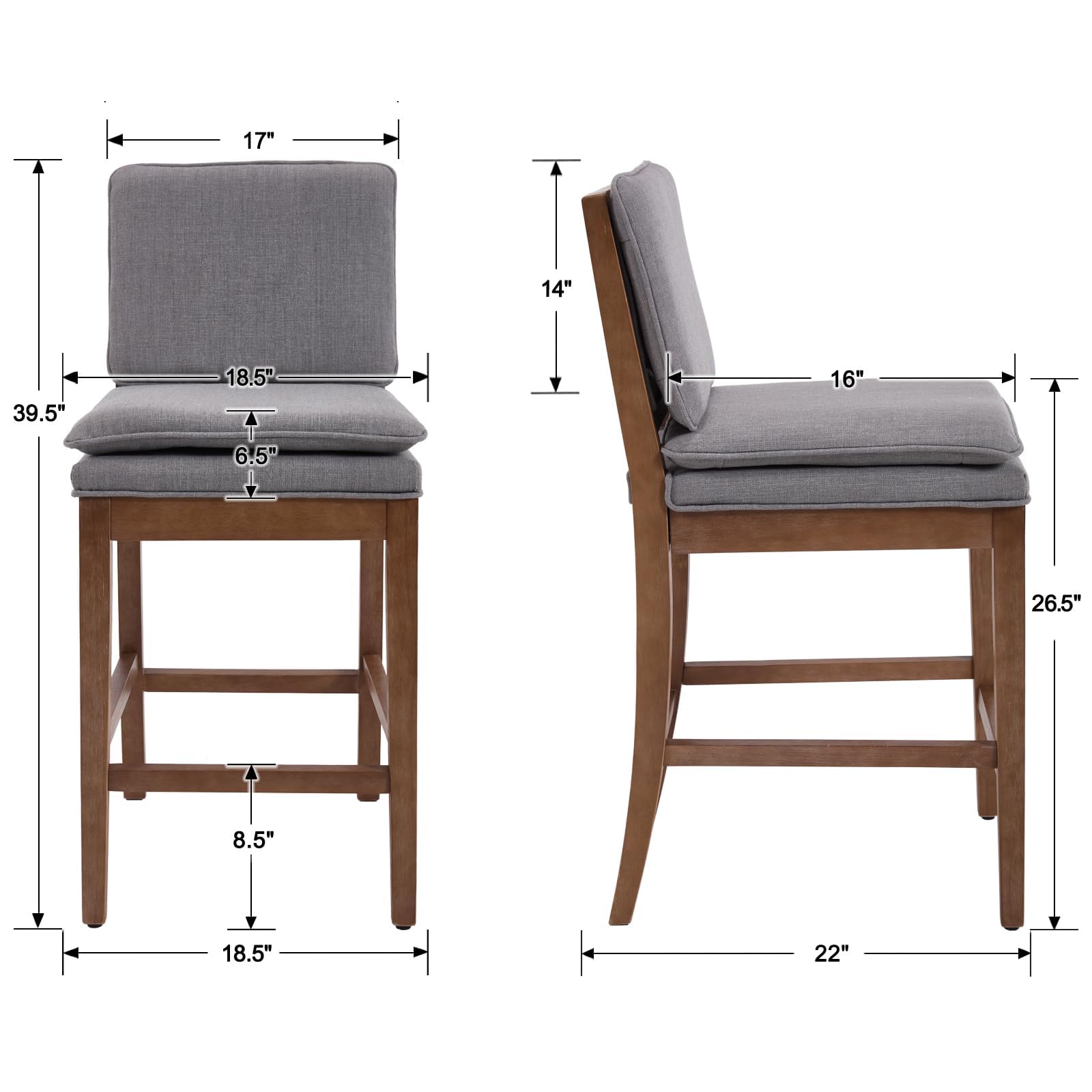 Janoray 26” Removable Double Cushion Counter Height Bar Stools Set of 2 - 5825CS