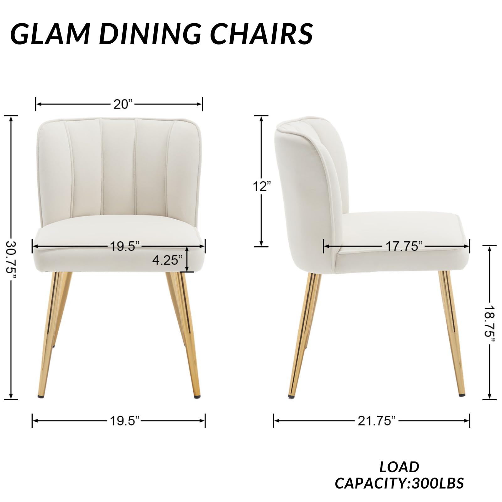 ZH4YOU Modern Velvet Fabric Dining Chairs Set of 2 - 1736