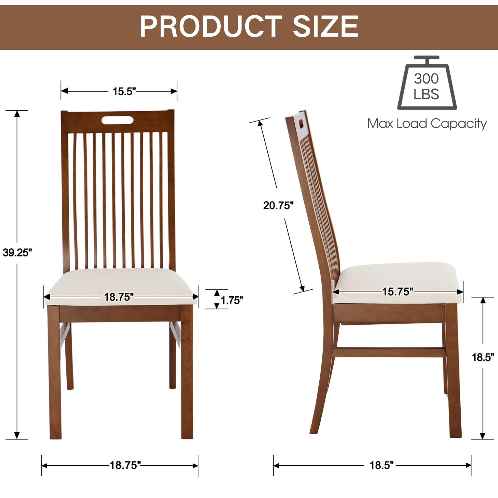 CIMOTA Farmhouse Walnut Wood Dining Chairs Set of 2 - 8131DC