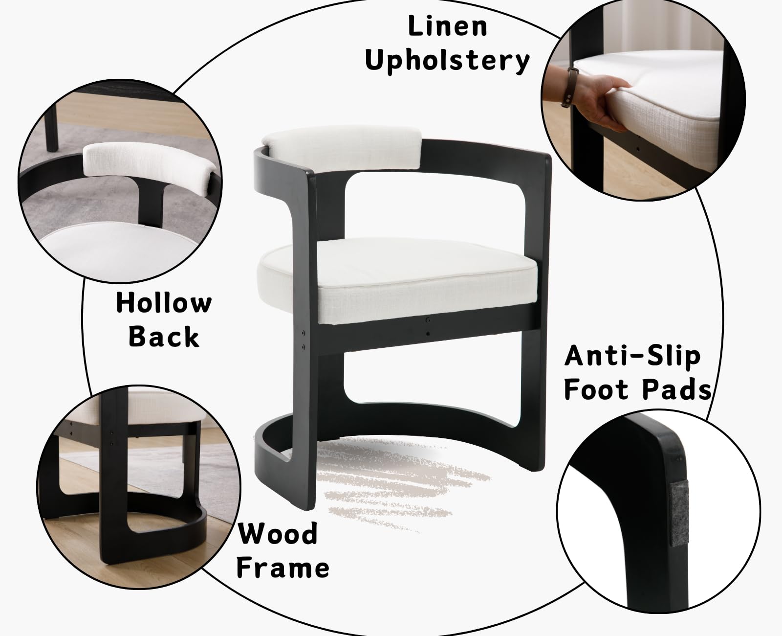 EALSON Black Wood Frame Barrel Dining Chair 1 PCS - 7083DC