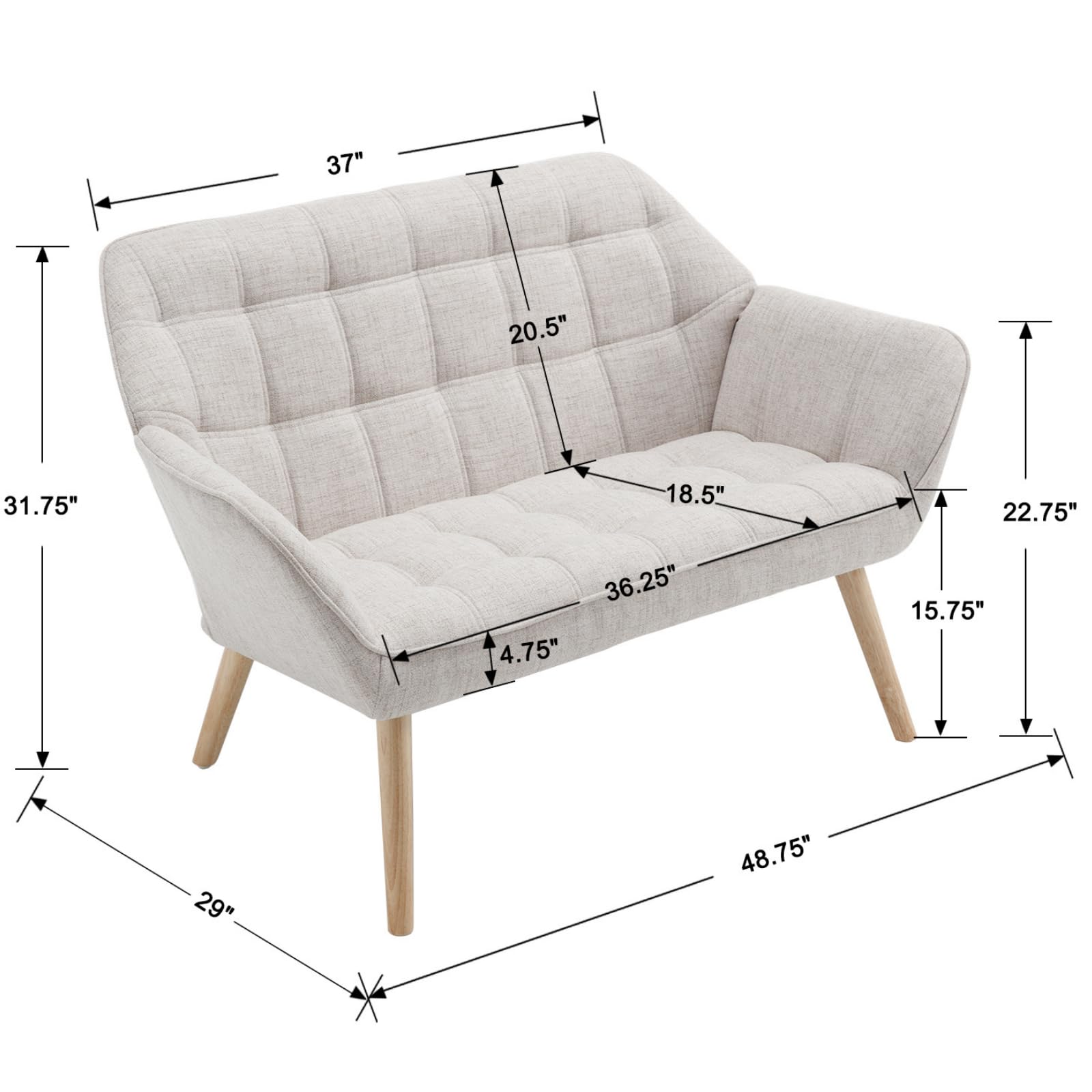 ROCITY 48" Modern Velvet Small Loveseat Sofa - 8904AC