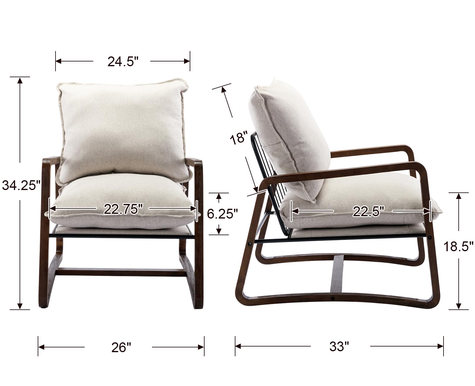 Kmax Mid Century Accent Chair with Detachable Cushion 1 PCS - 3801AC