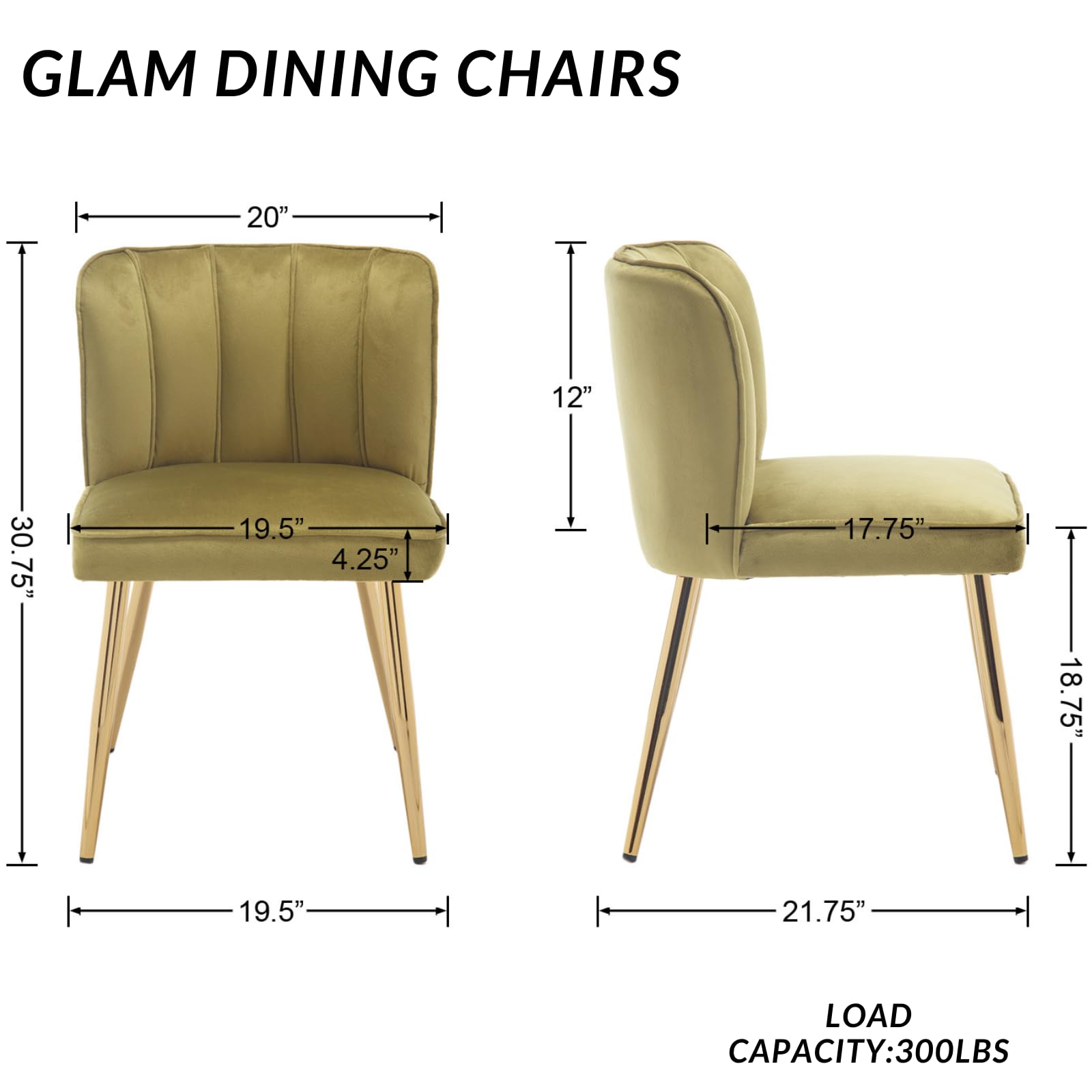ZH4YOU Modern Velvet Fabric Dining Chairs Set of 2 - 1736