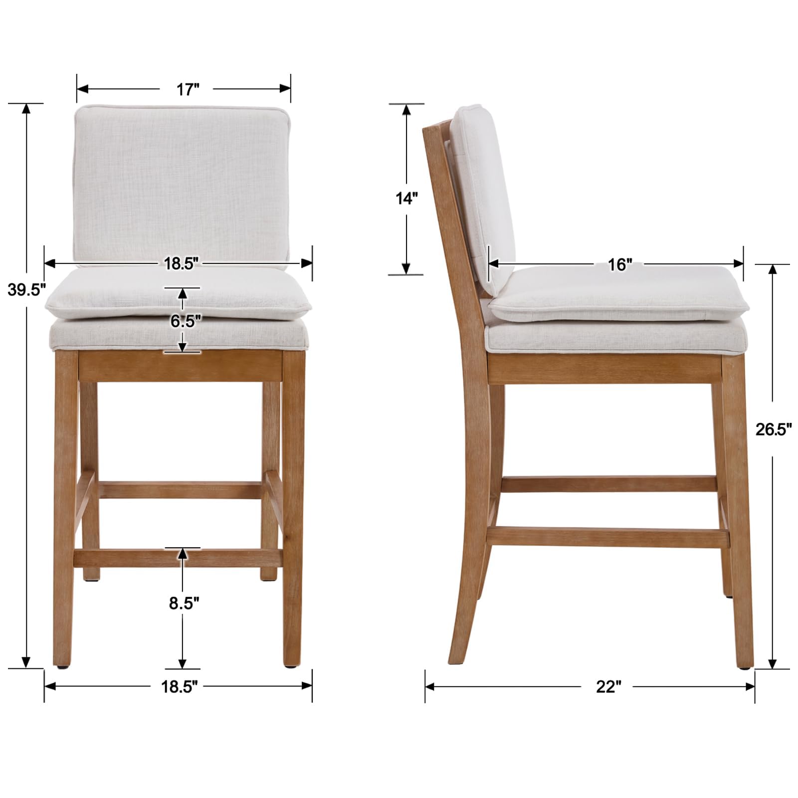 Janoray 26” Removable Double Cushion Counter Height Bar Stools Set of 2 - 5825CS