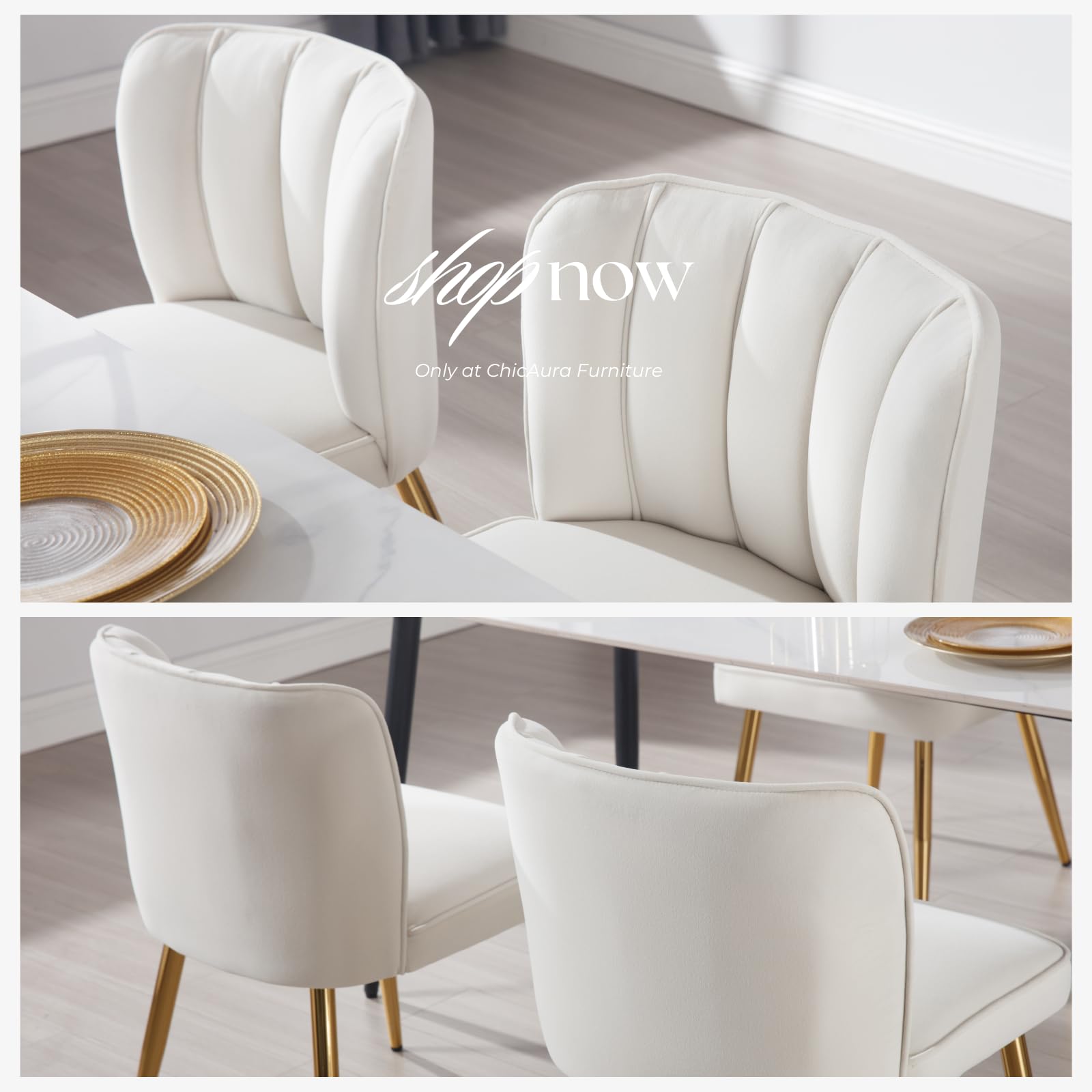 ZH4YOU Modern Velvet Fabric Dining Chairs Set of 2 - 1736