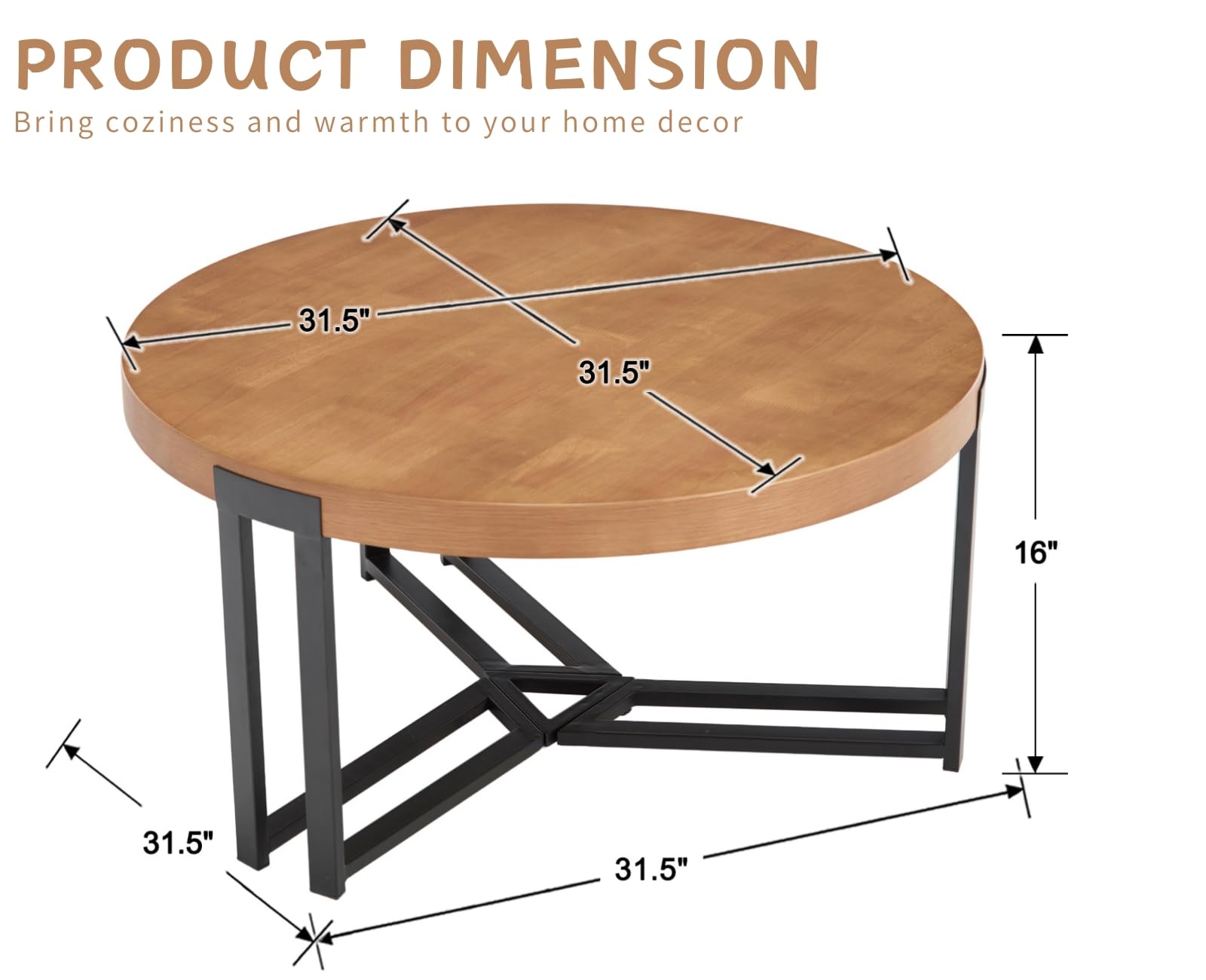ROCITY 31.5'' Round Natural Wooden Small Circle Coffee Table - 22743