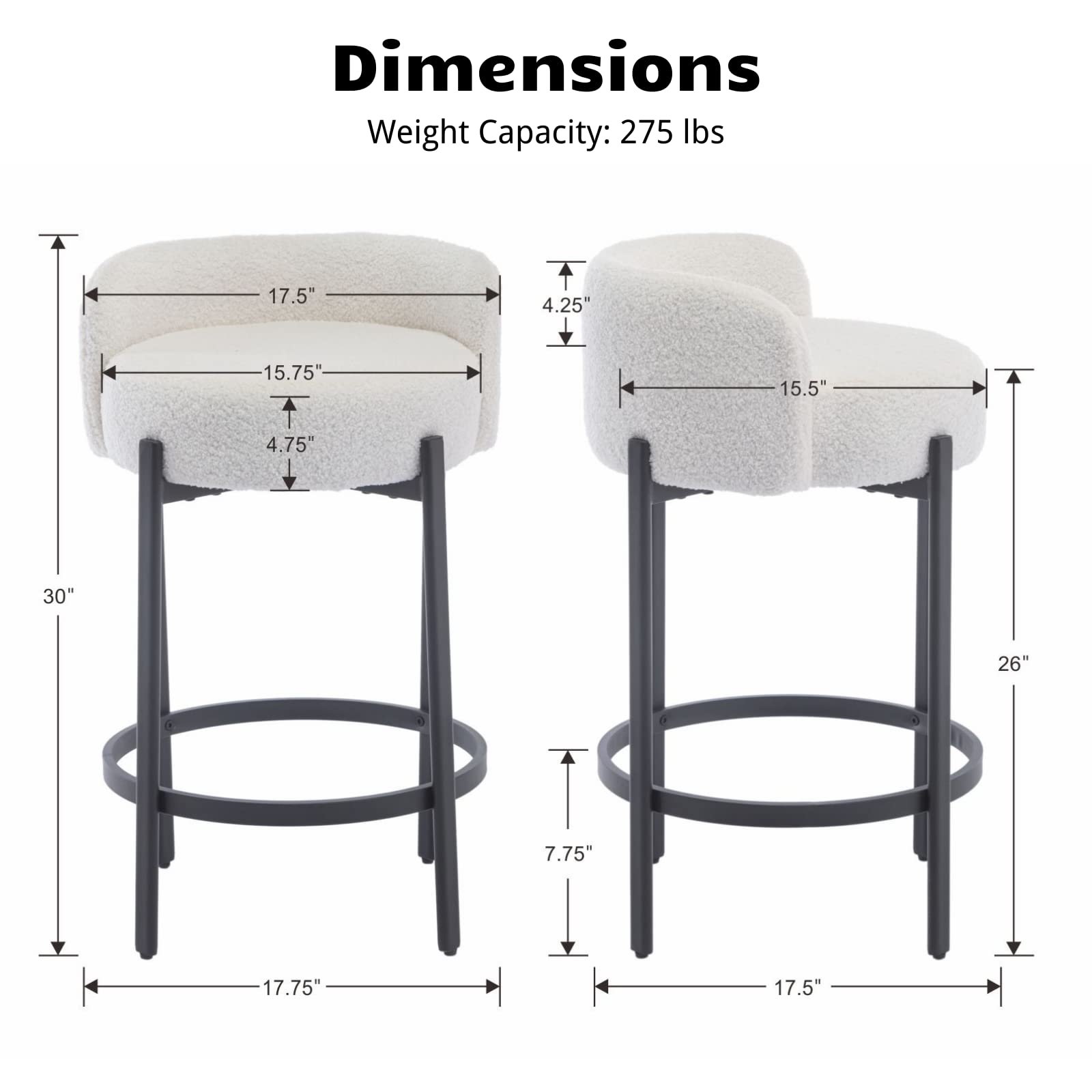 VESCASA 26"H Low Back Counter Height Bar Stools Set of 2 - 5108CS