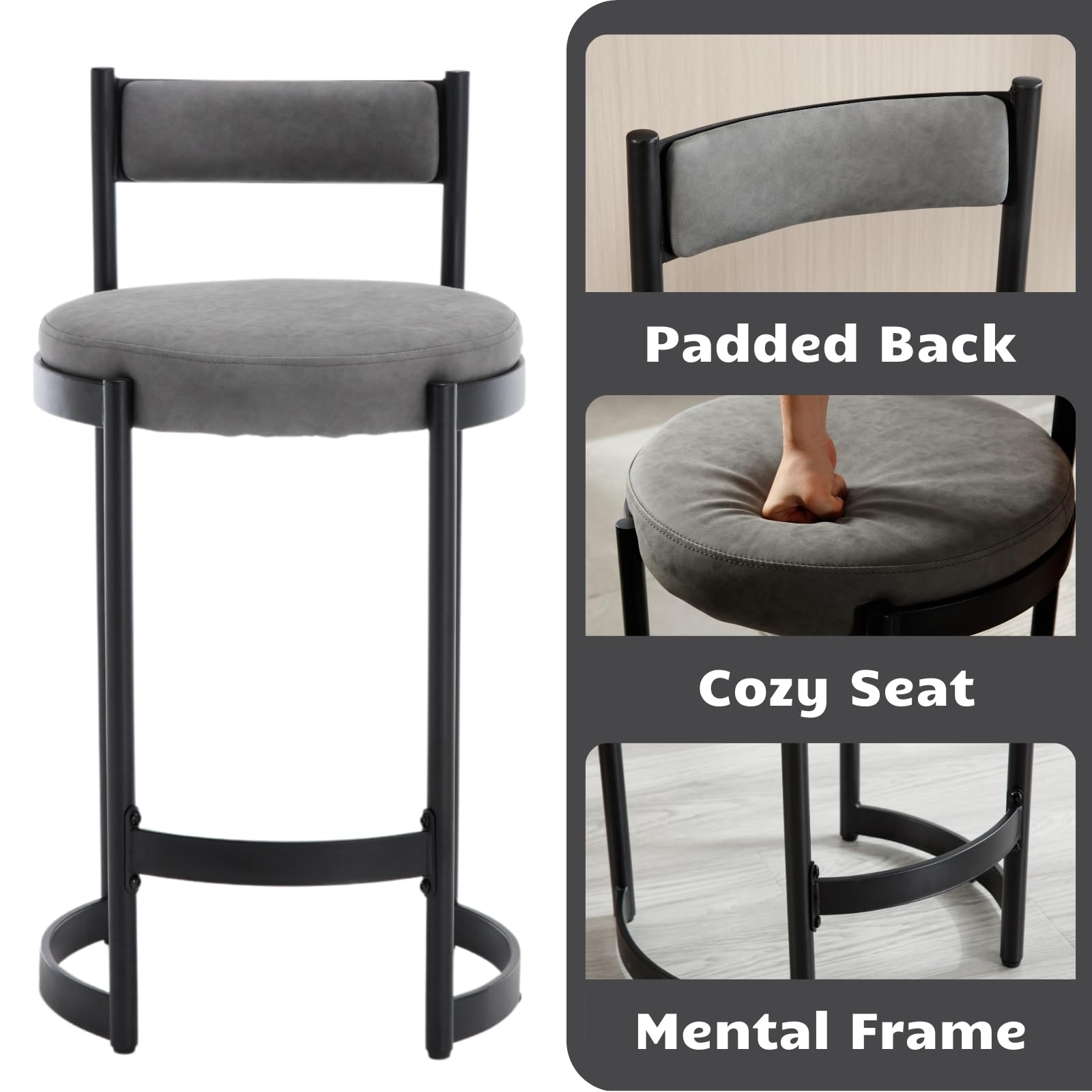 VESCASA 26'' Modern Barrel Counter Stools Set of 2 - 5045CS
