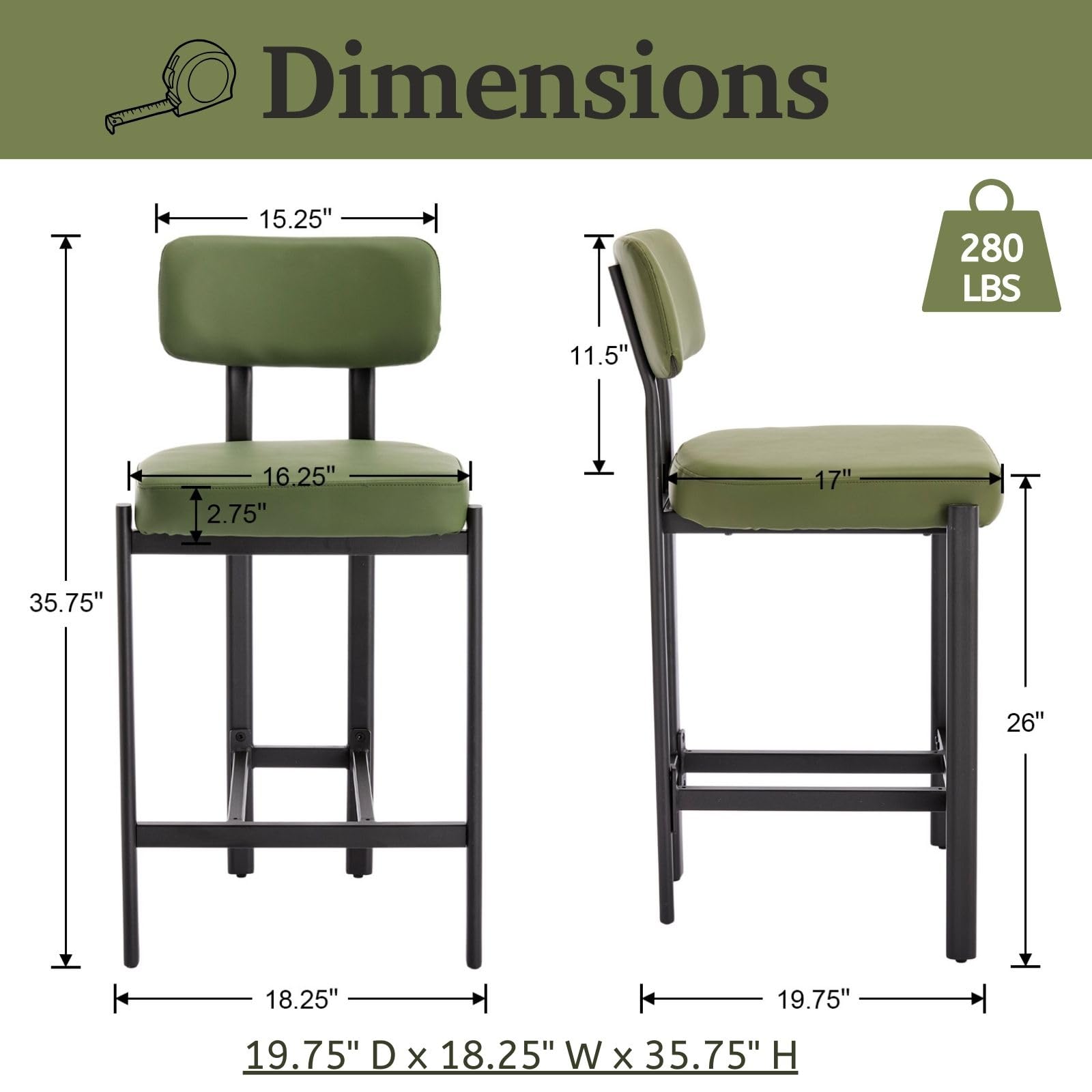 VESCASA 26"H Leather Counter Stools stools  Set of 2 - 24807CS