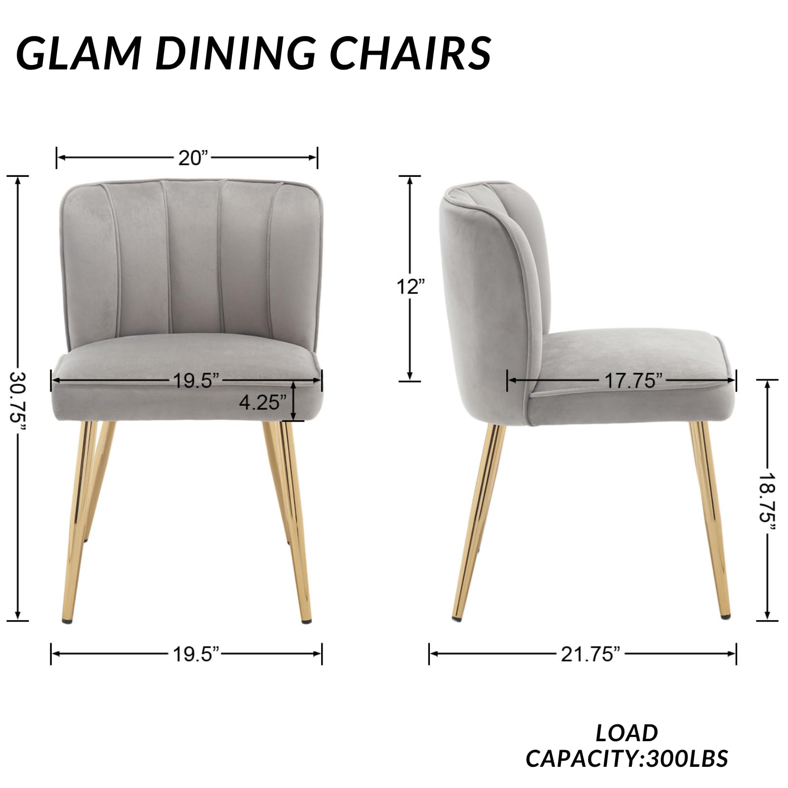 ZH4YOU Modern Velvet Fabric Dining Chairs Set of 2 - 1736