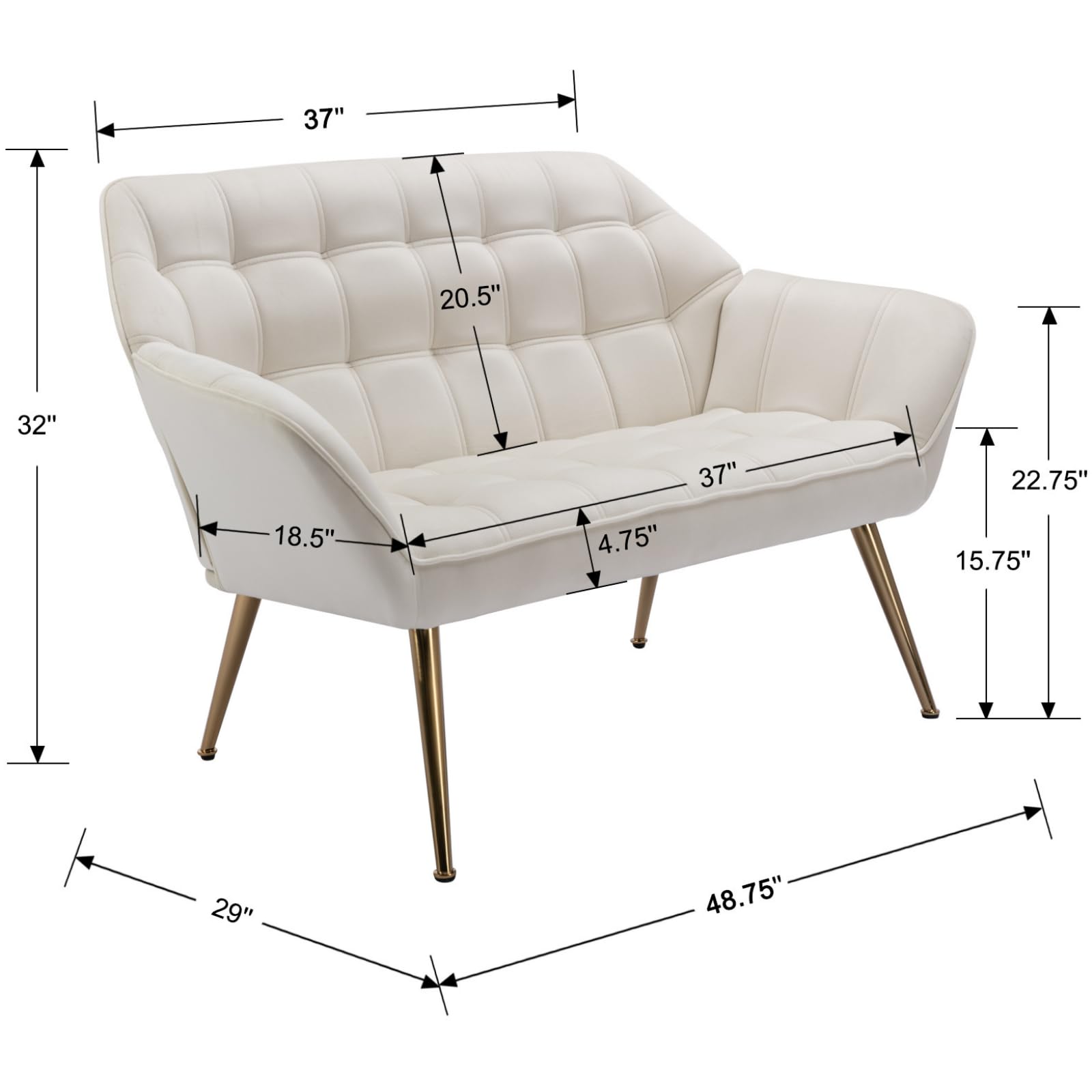 ROCITY 48" Modern Velvet Small Loveseat Sofa - 8904AC