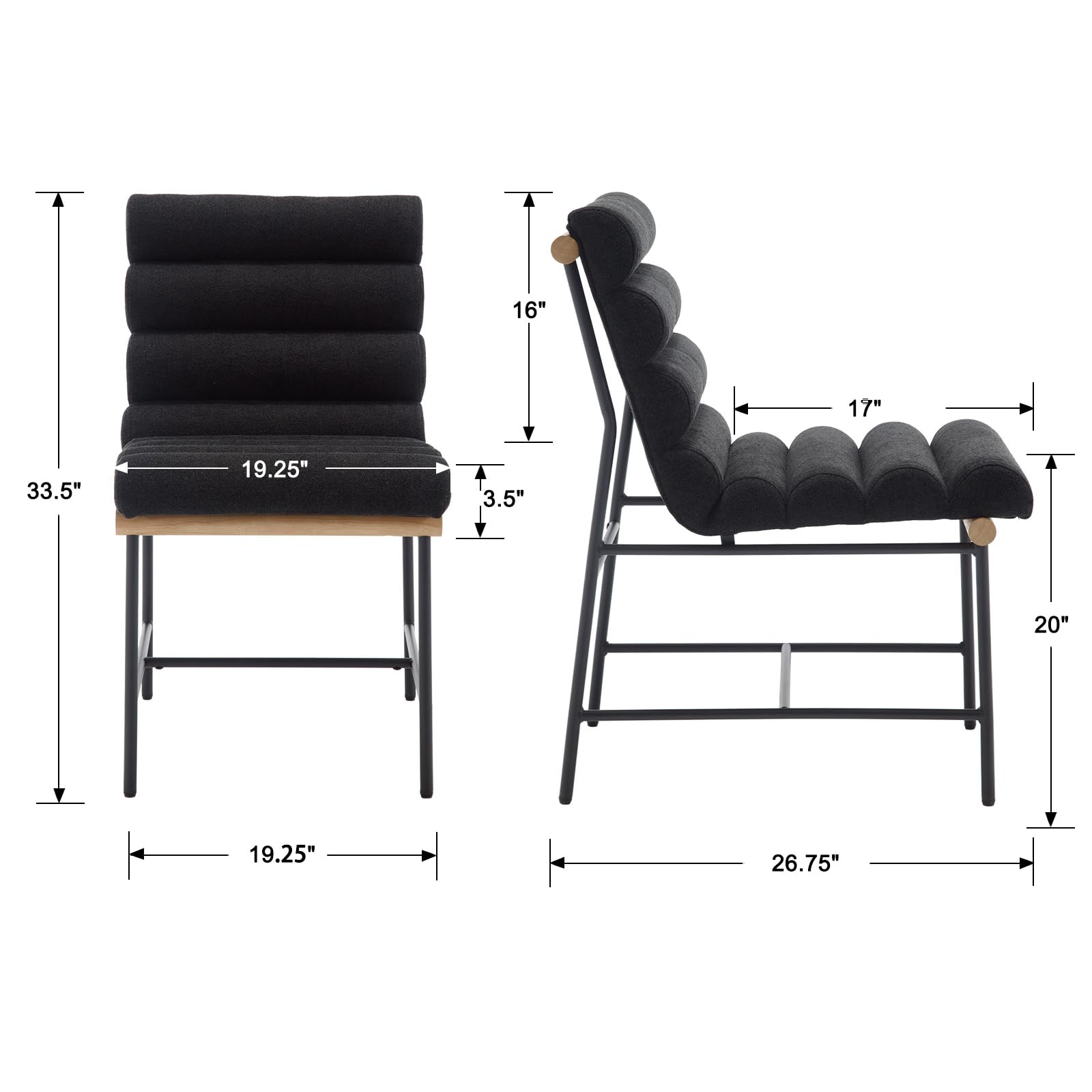Dimensions diagram of chair and chair side view