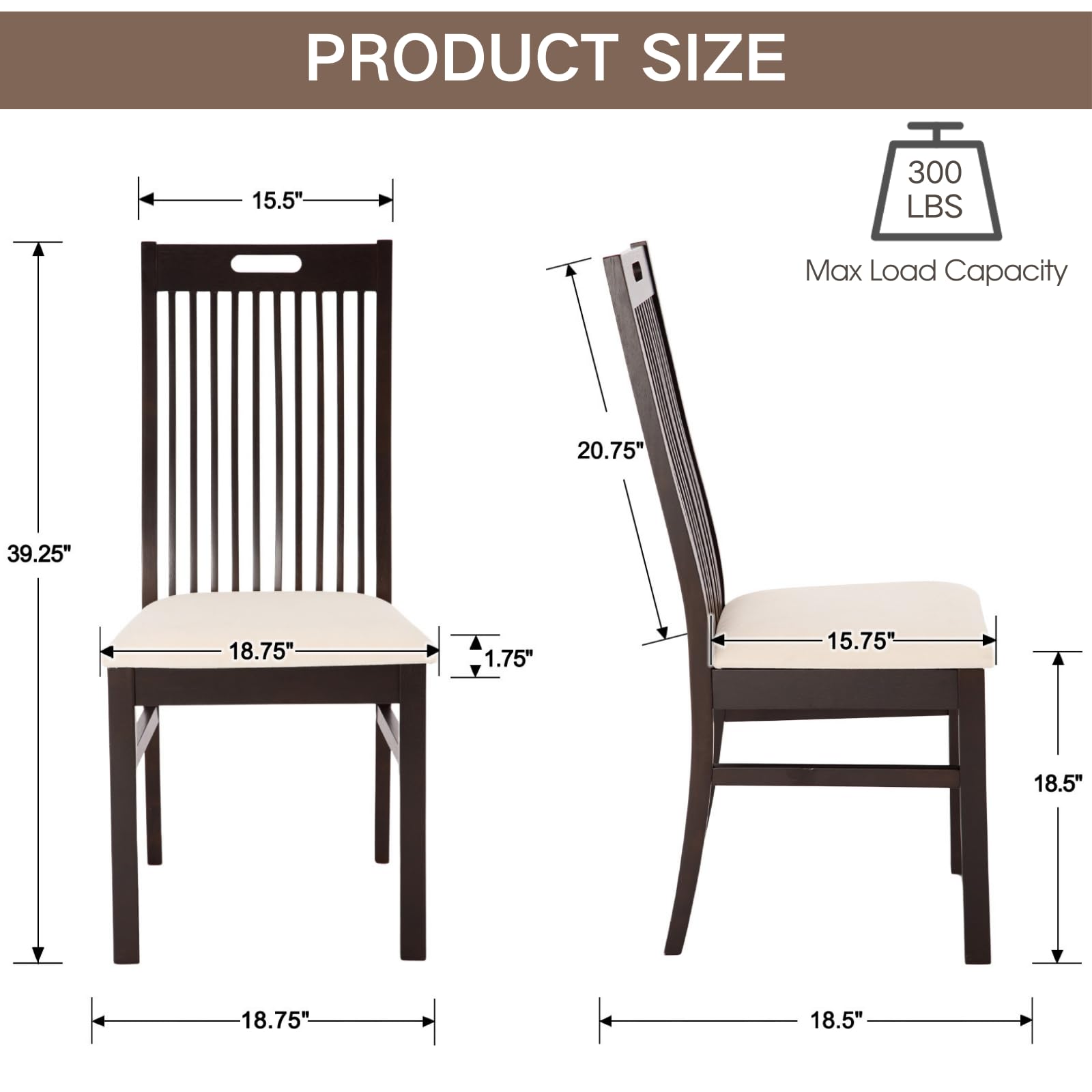CIMOTA Farmhouse Walnut Wood Dining Chairs Set of 2 - 8131DC