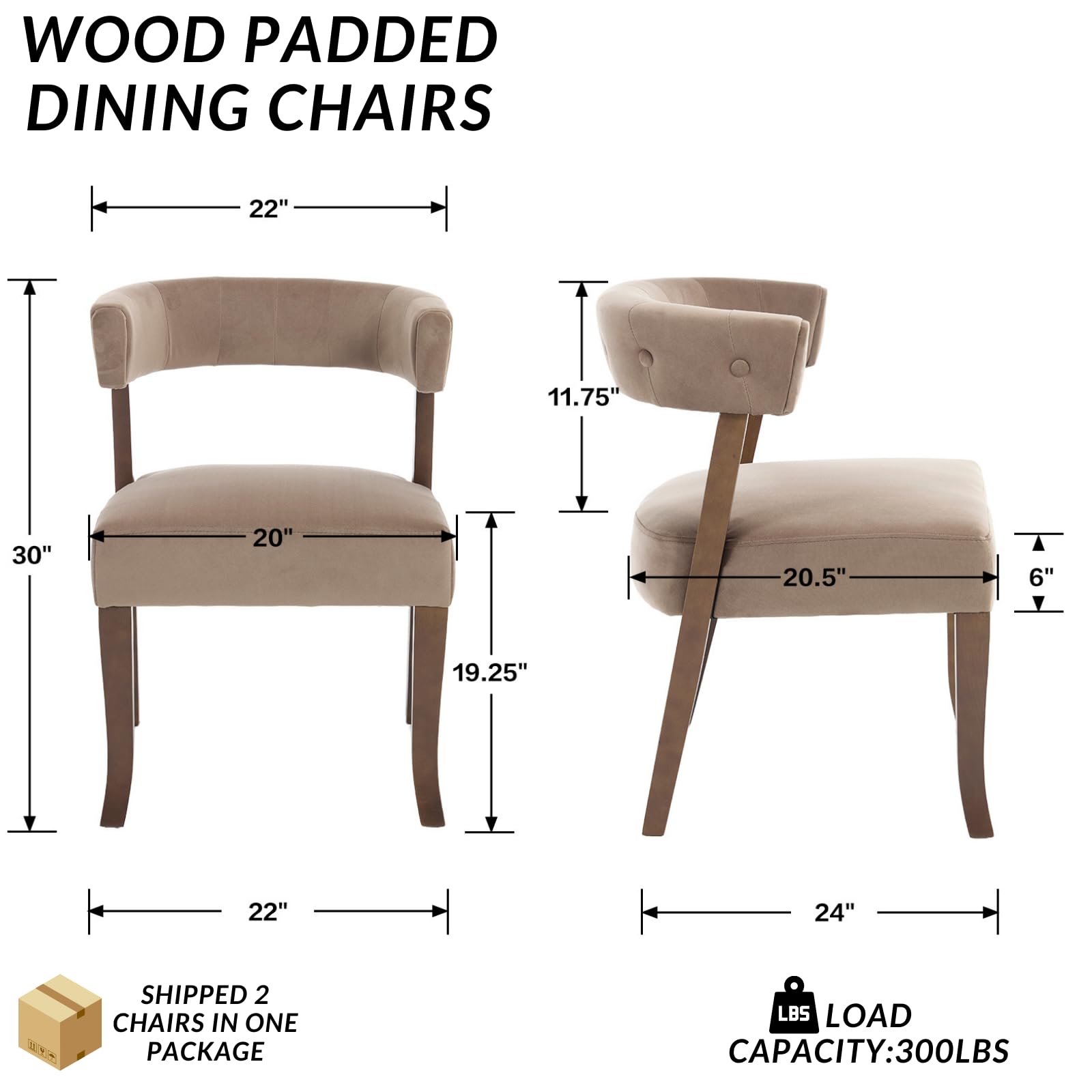 VESCASA Armless Curved Back Dining Chairs Set of 2 - 10041DC