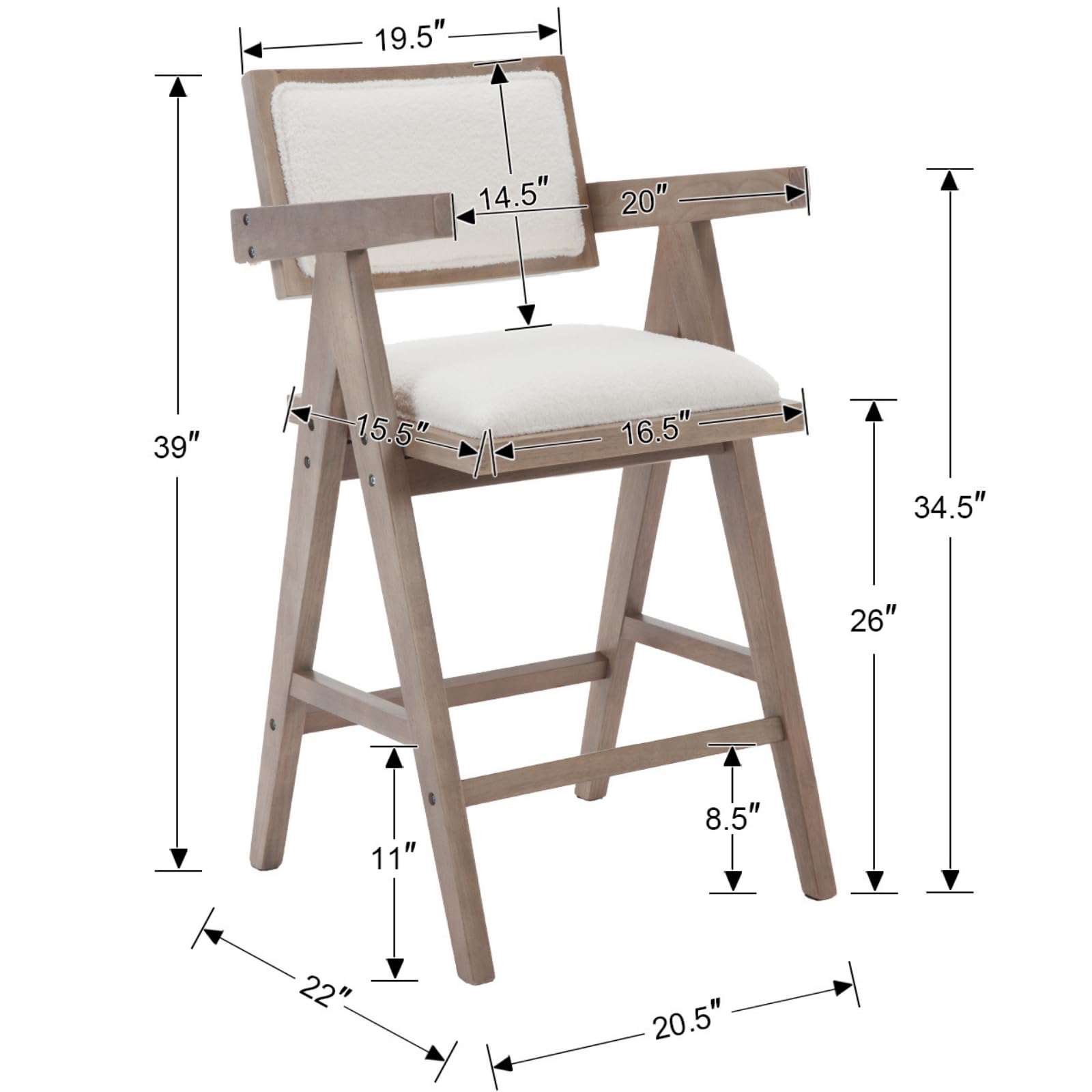 CIMOTA 26” Upholstered Linen Counter Stools Set of 2 - 5804
