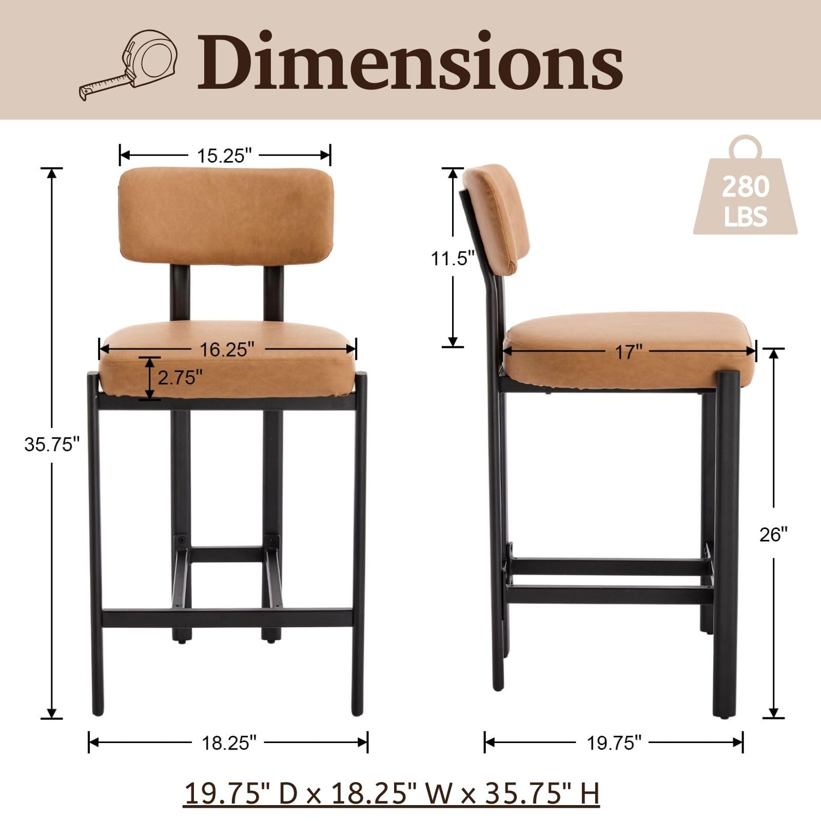 VESCASA 26"H Leather Counter Stools stools  Set of 2 - 24807CS