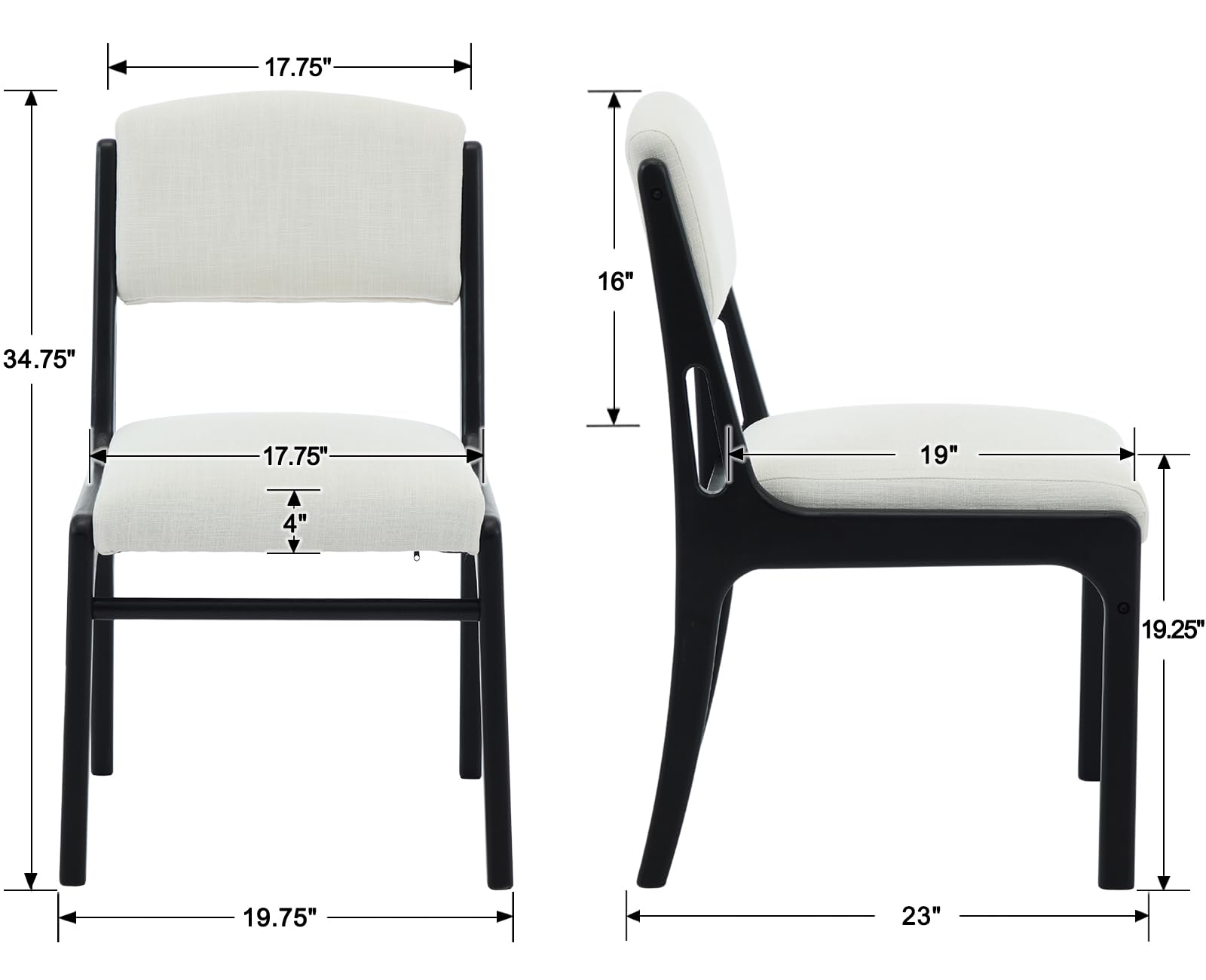 EALSON Mid Century Armless Dining Chairs Set of 2 - 10031DC