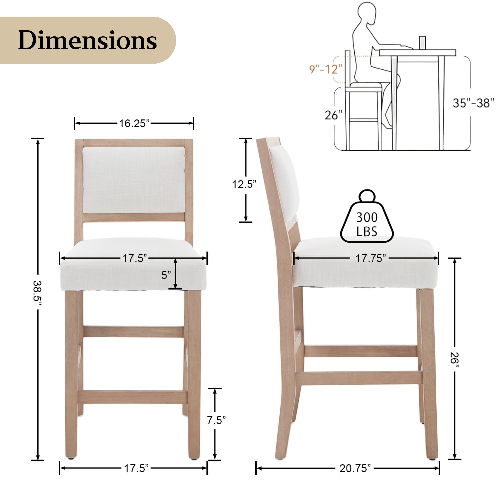 Janoray Farmhouse Upholstered Counter Stools Set of 2 - 57472CS