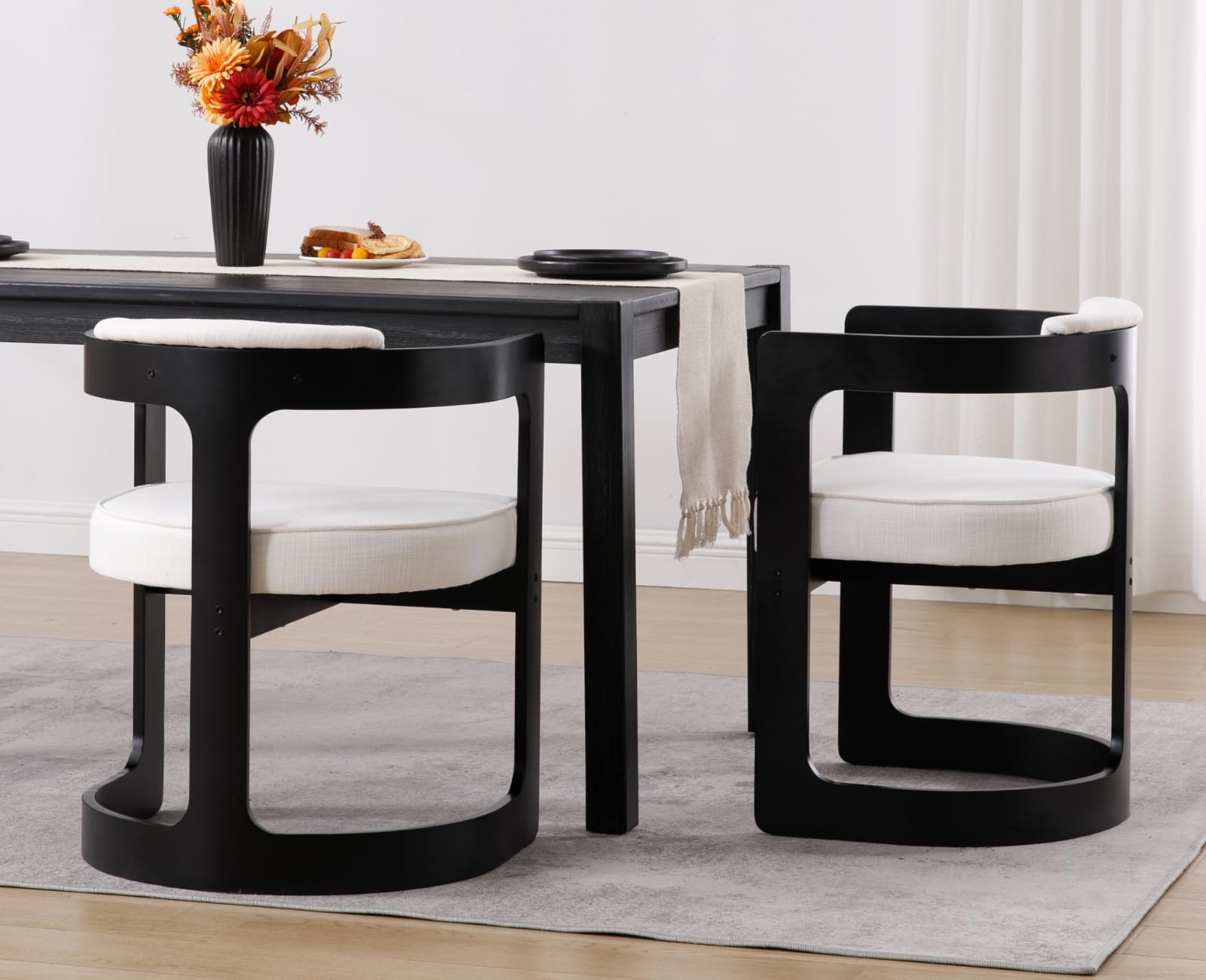 EALSON Black Wood Frame Barrel Dining Chair 1 PCS - 7083DC