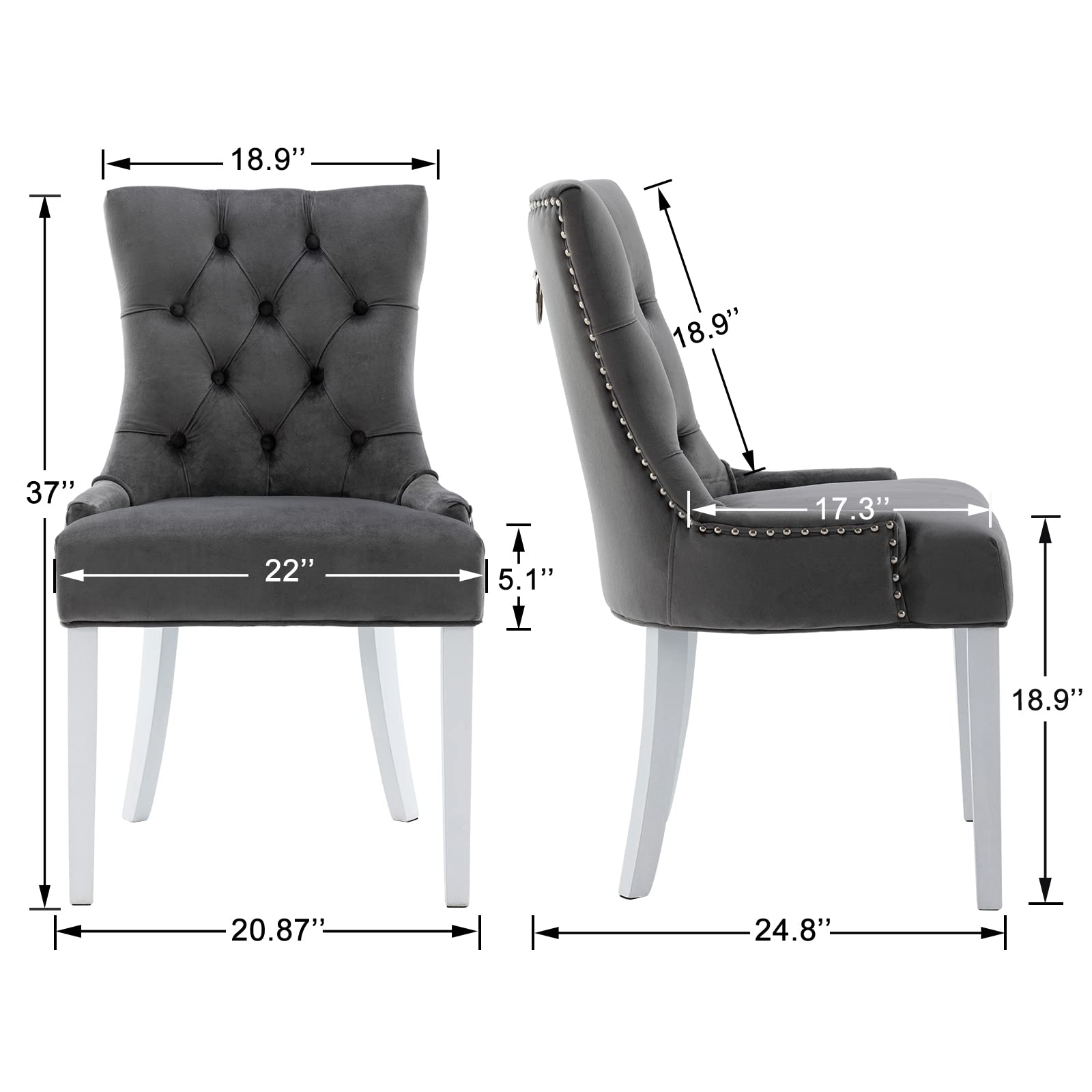 Kmax Tufted Velvet Kitchen Chairs Set of 2 - 8338DC