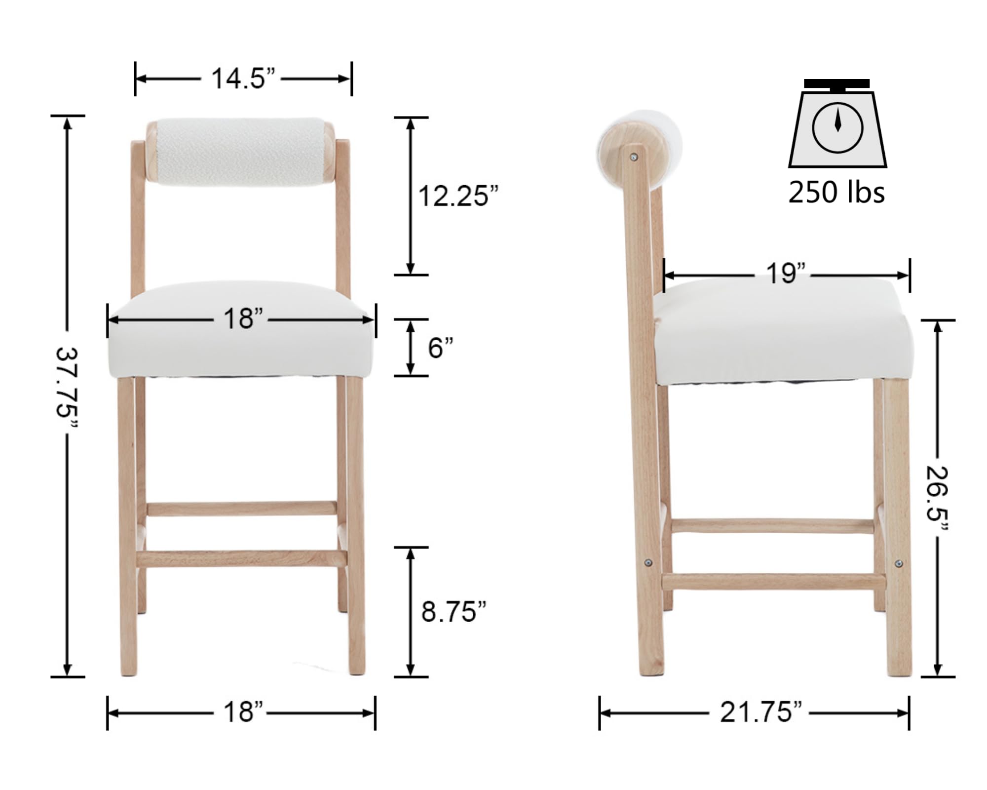 VESCASA 26.5"H Mid Century Modern Faux Leather Counter Height Stools Set of 2 - 5788