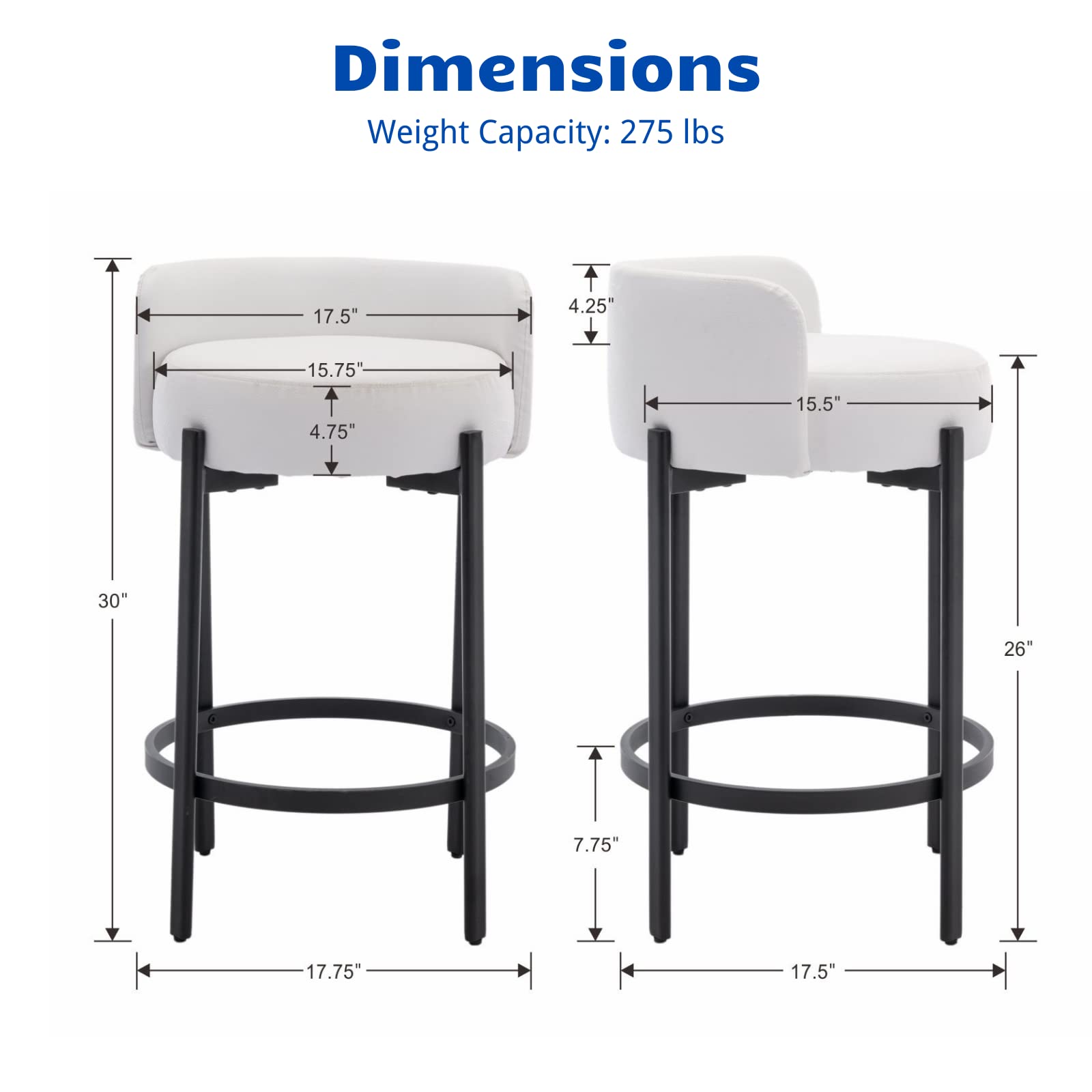 VESCASA 26"H Low Back Counter Height Bar Stools Set of 2 - 5108CS