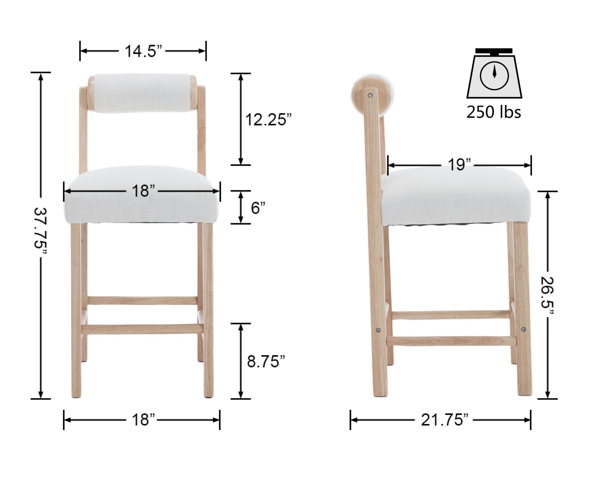 VESCASA 26.5"H Mid Century Modern Faux Leather Counter Height Stools Set of 2 - 5788