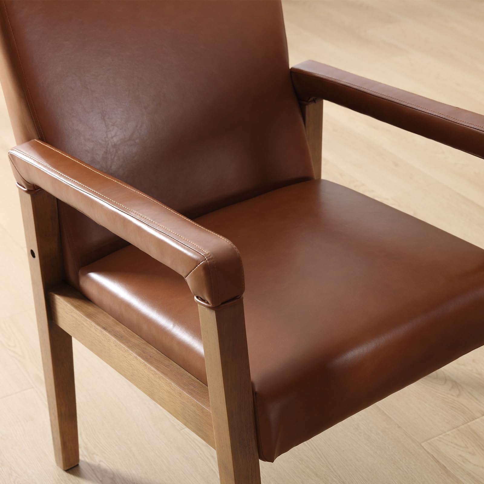 Close-up of leather armrest stitching
