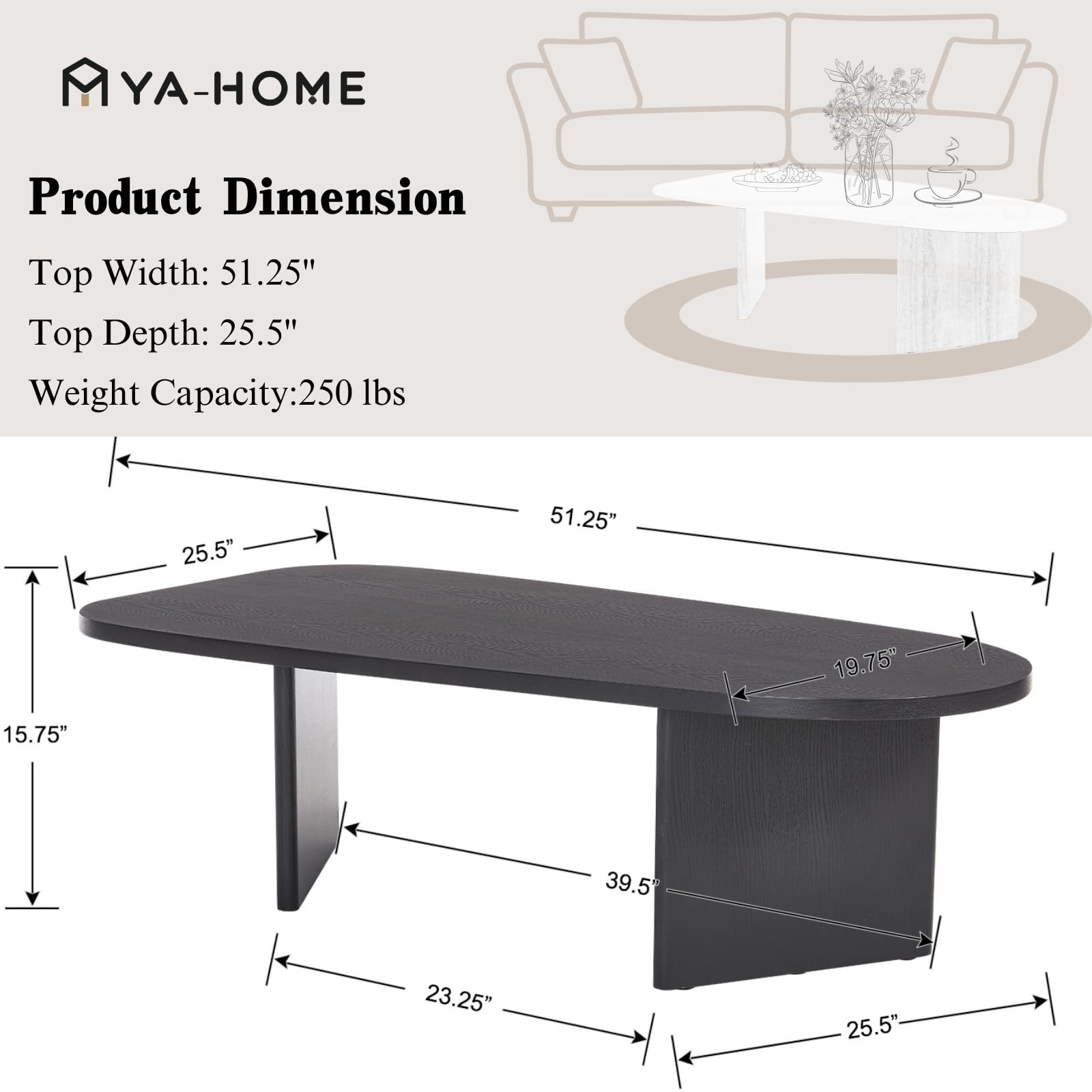 ROCITY Solid Wood Irregular-Shaped Coffee Table - XX150CT