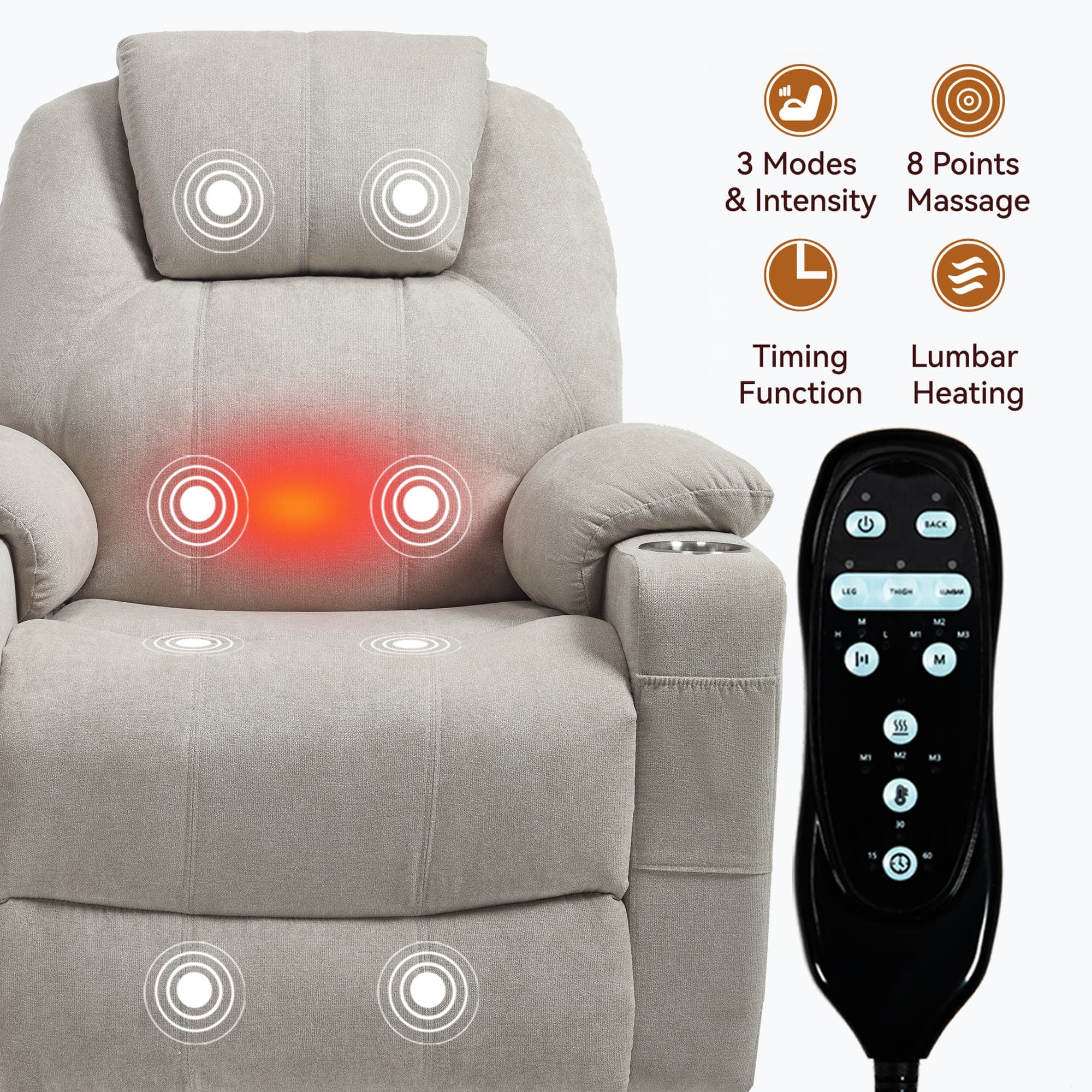 Power Lift Electric Massage Heat USB Recliner Chair