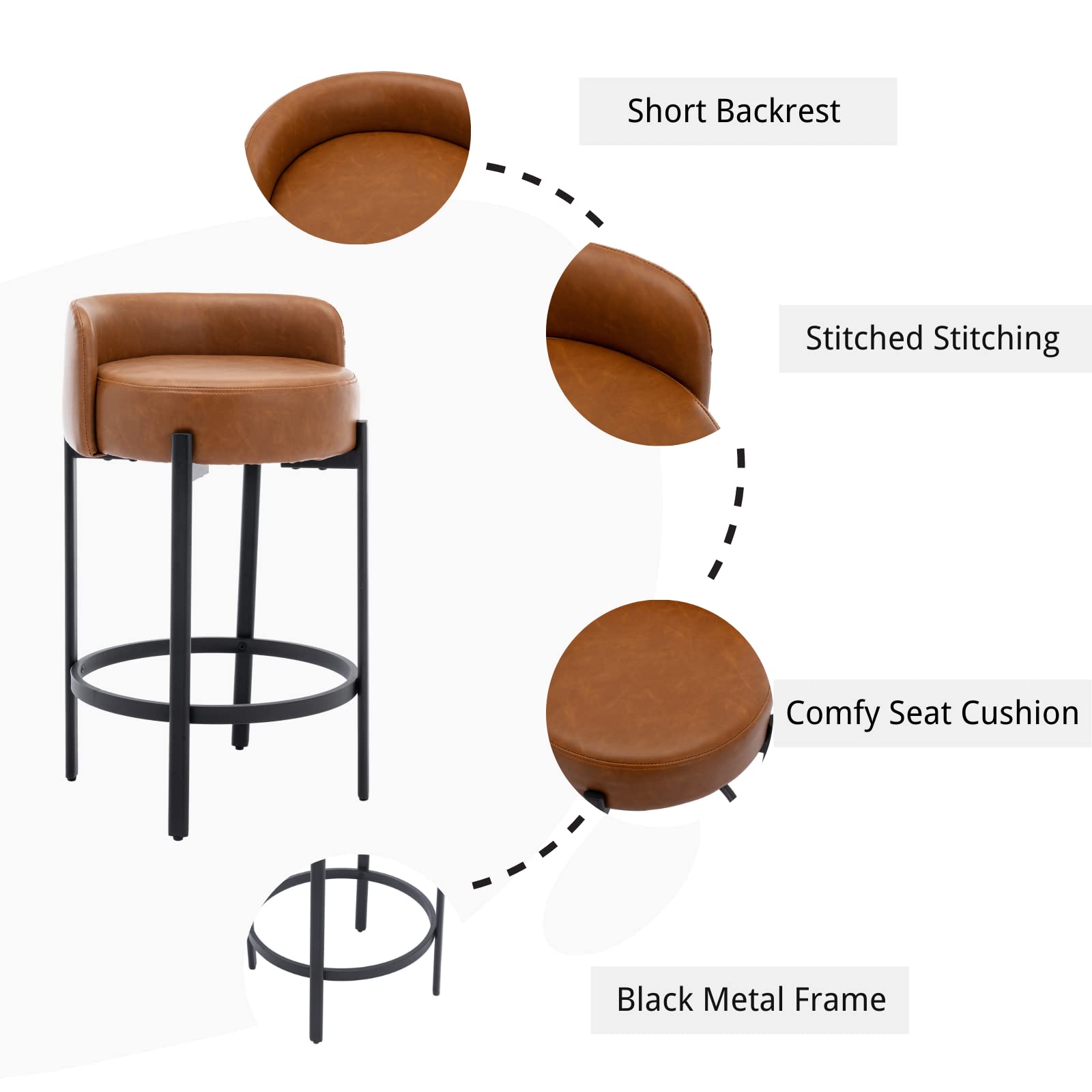 VESCASA 26"H Low Back Counter Height Bar Stools Set of 2 - 5108CS