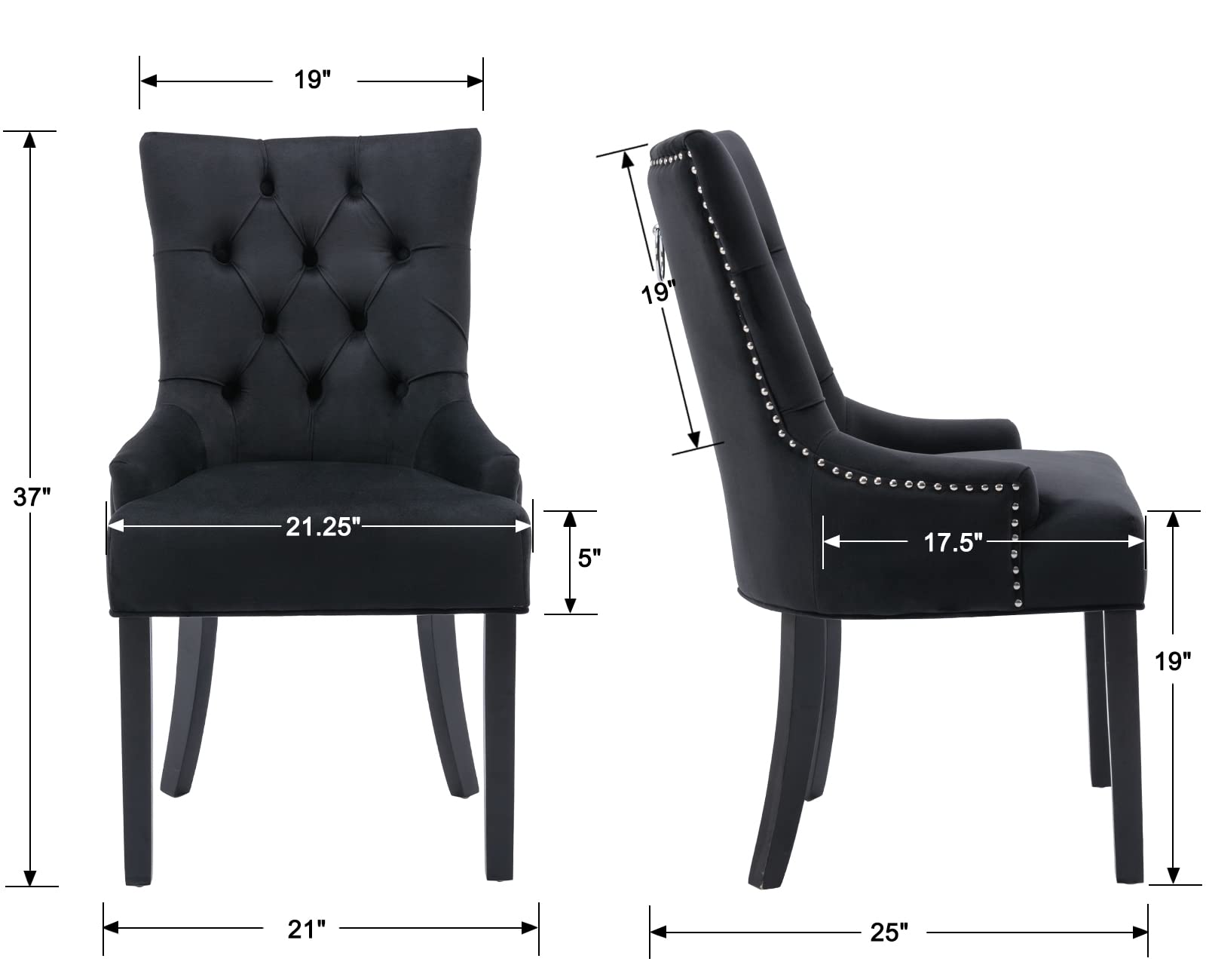 Kmax Tufted Velvet Kitchen Chairs Set of 2 - 8338DC
