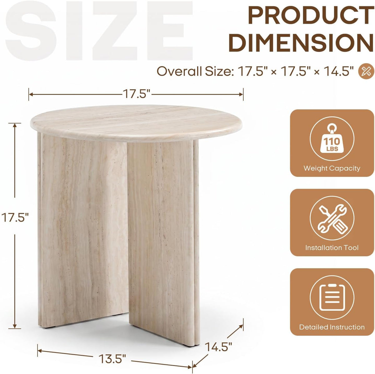 18" Round Faux Travertine Accent Side Table