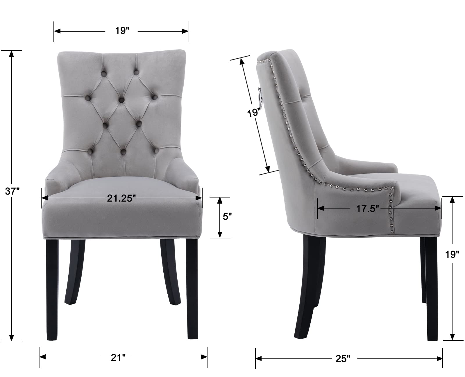 Kmax Tufted Velvet Kitchen Chairs Set of 2 - 8338DC