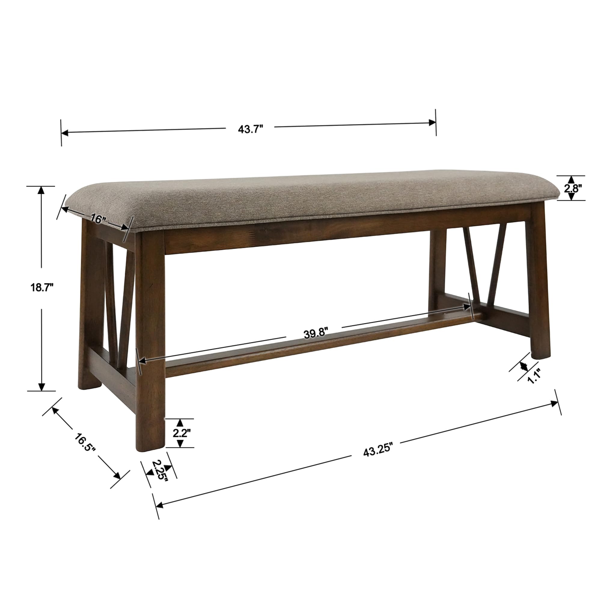 Kmax 44" Farmhouse Upholstered Wood Bench - 6103BH