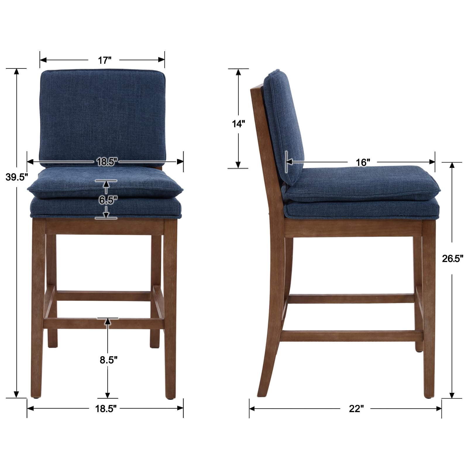 Janoray 26” Removable Double Cushion Counter Height Bar Stools Set of 2 - 5825CS