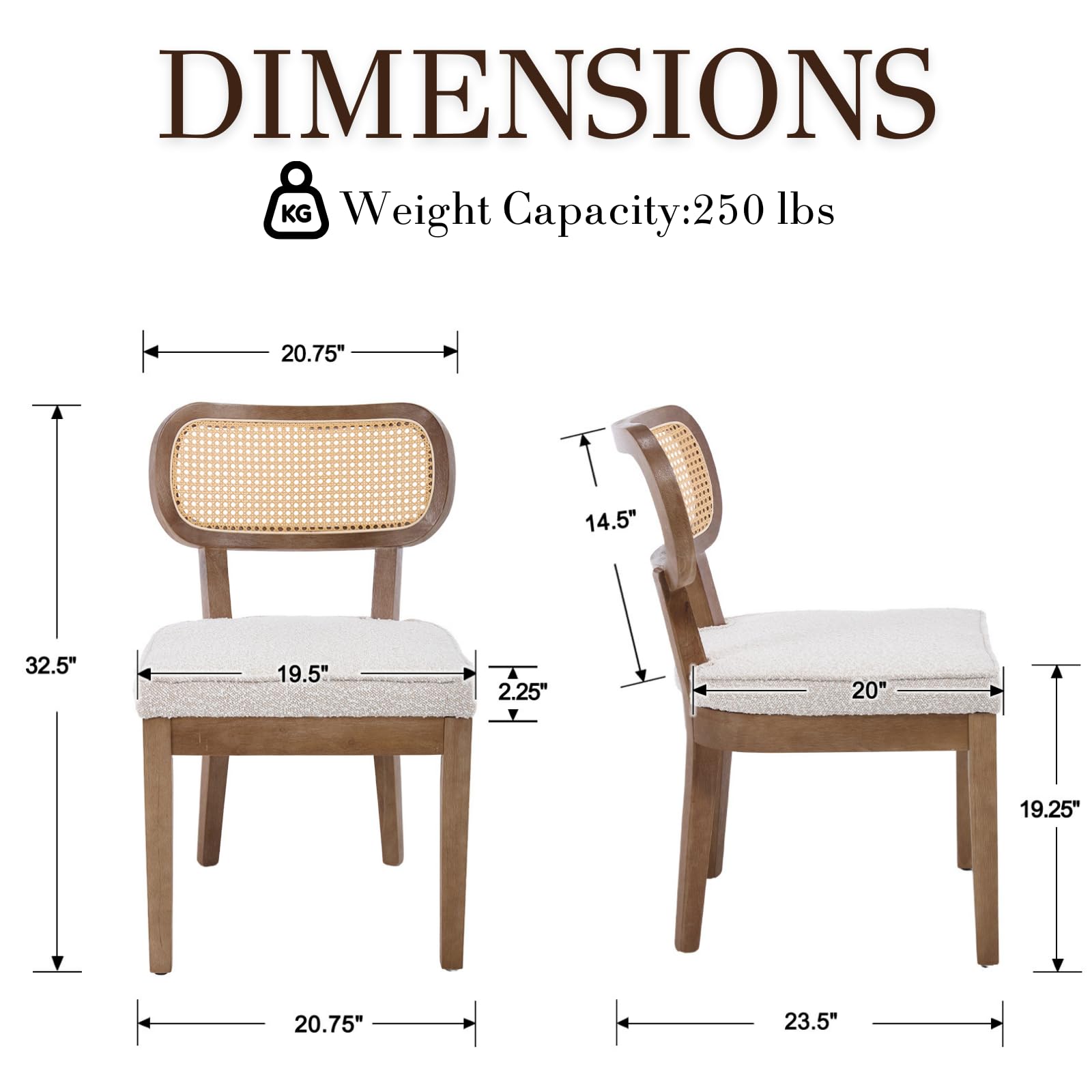 Janoray Rattan Cane Back Dining Chairs Set of 2 - 10084DC