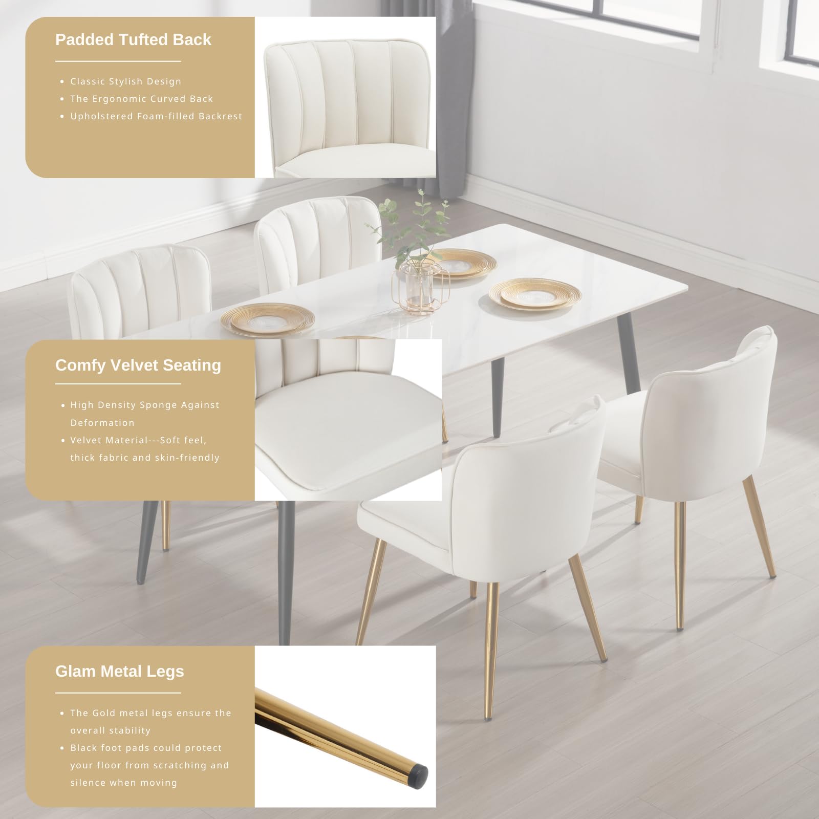 ZH4YOU Modern Velvet Fabric Dining Chairs Set of 2 - 1736