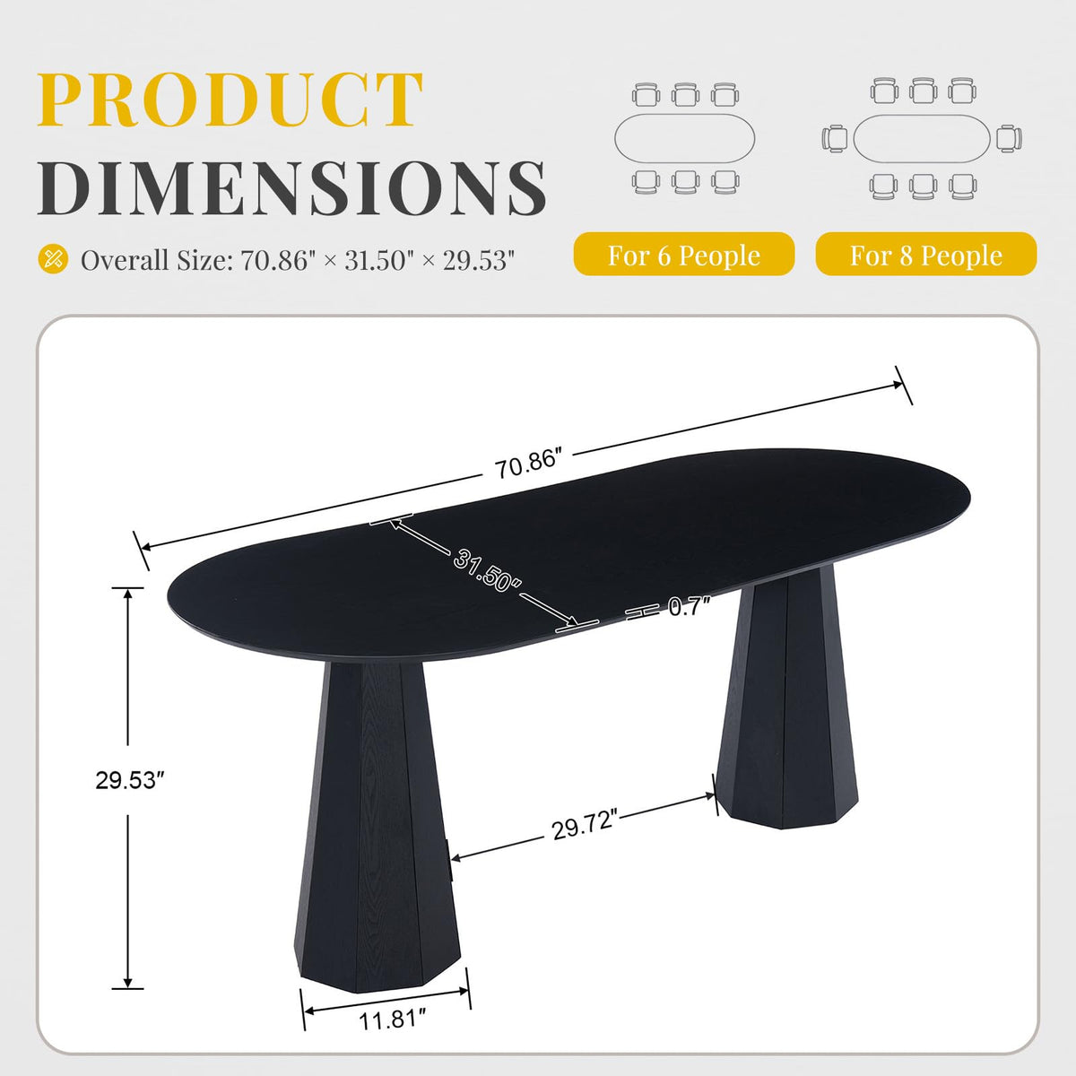 71" Oval Farmhouse Pedestal Dining Table for 6-8