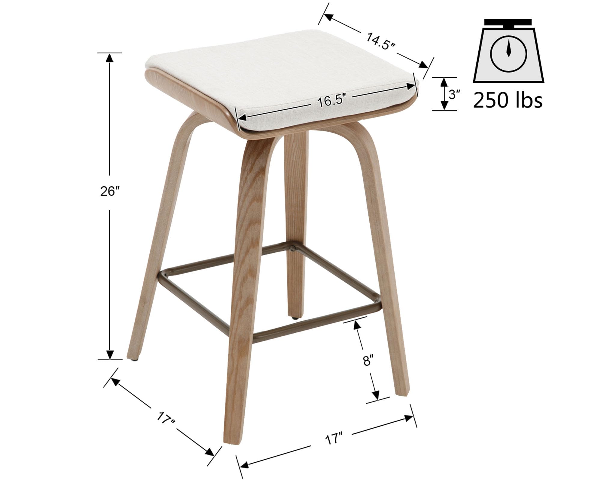VESCASA 26" Backless Swivel Counter Stools Set of 2 - 1710CS