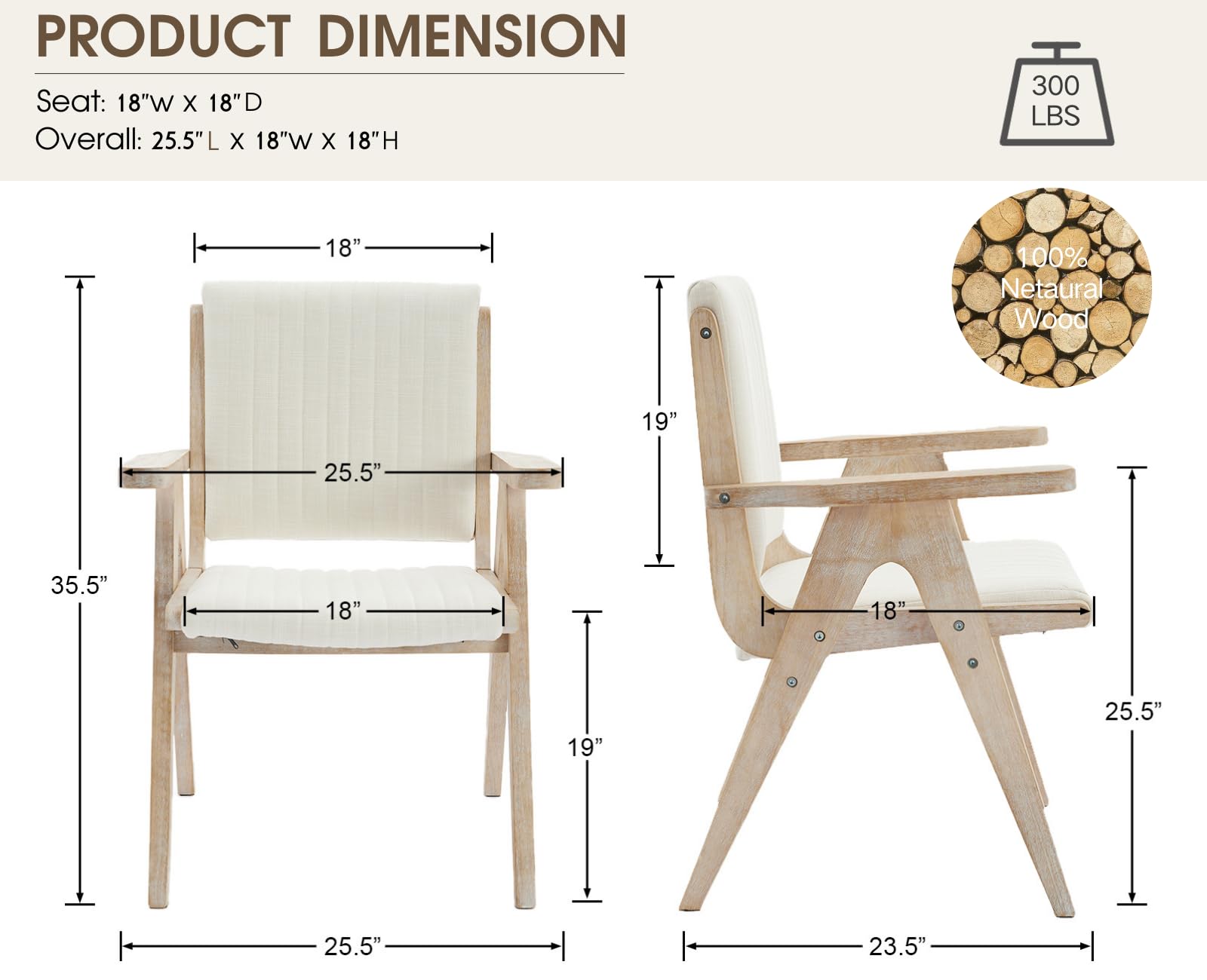 CIMOTA Farmhouse Dining Side Chairs with Arms Set of 2 - 10032