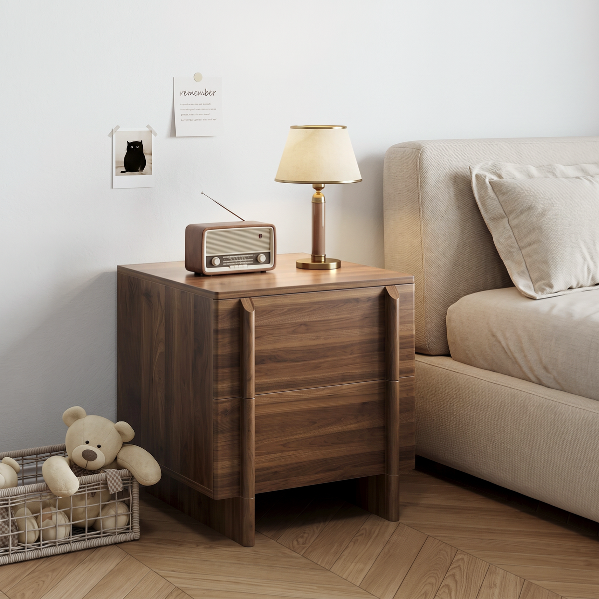 19" Minimalist Nightstand with 2 Drawers