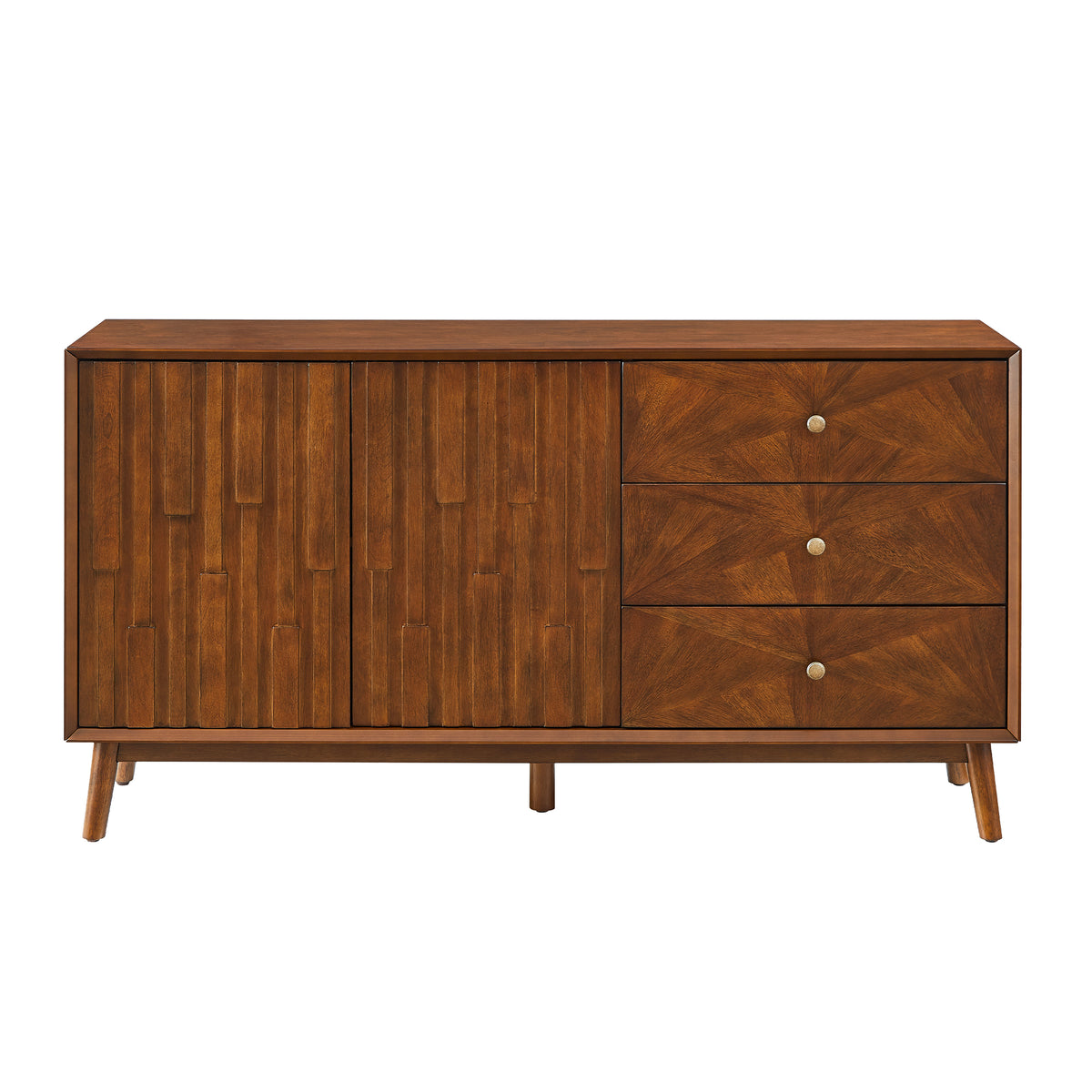 56" Mid-Century Modern TV Stand , Walnut Brown