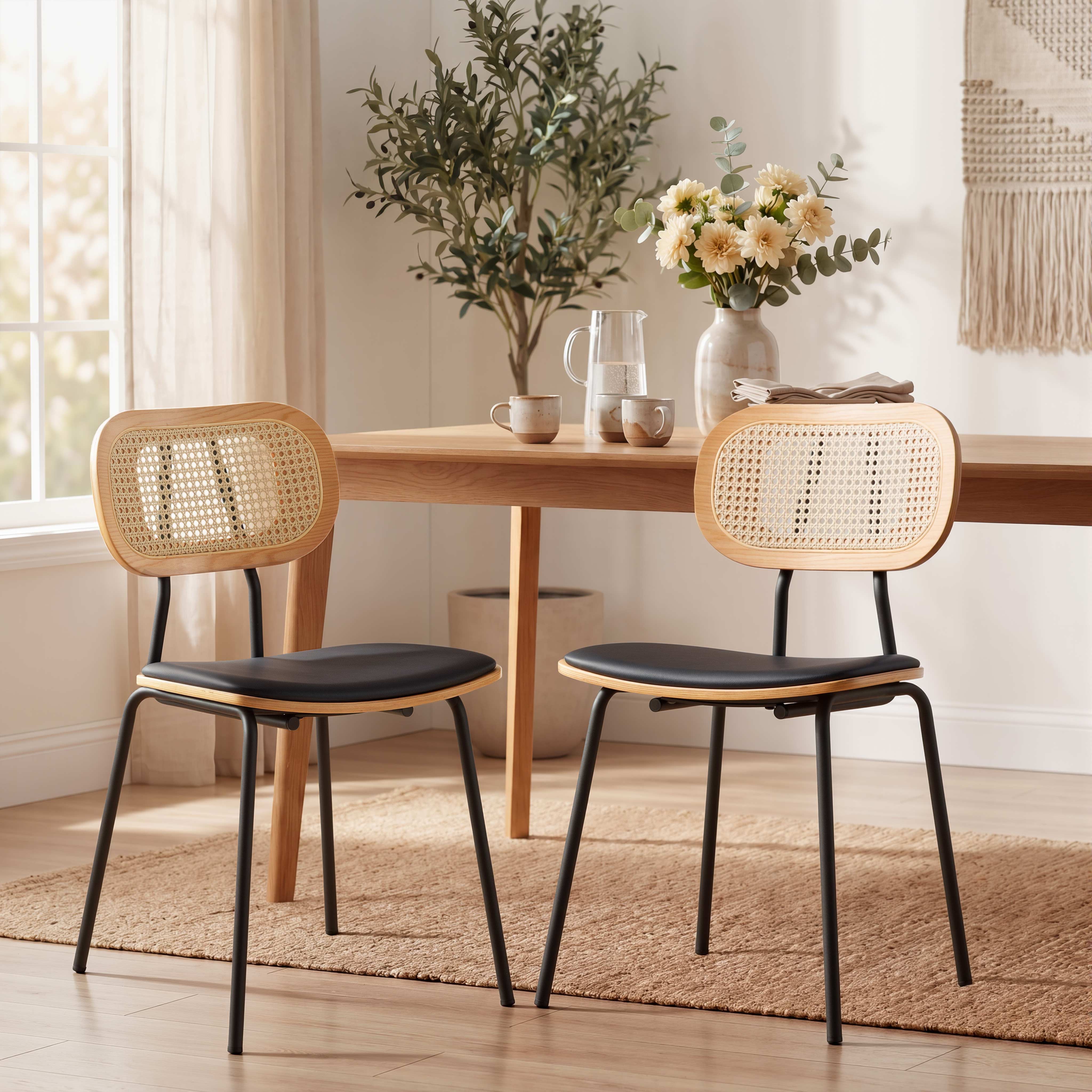 Rattan Back Dining Chairs Set of 2 - 6647DC