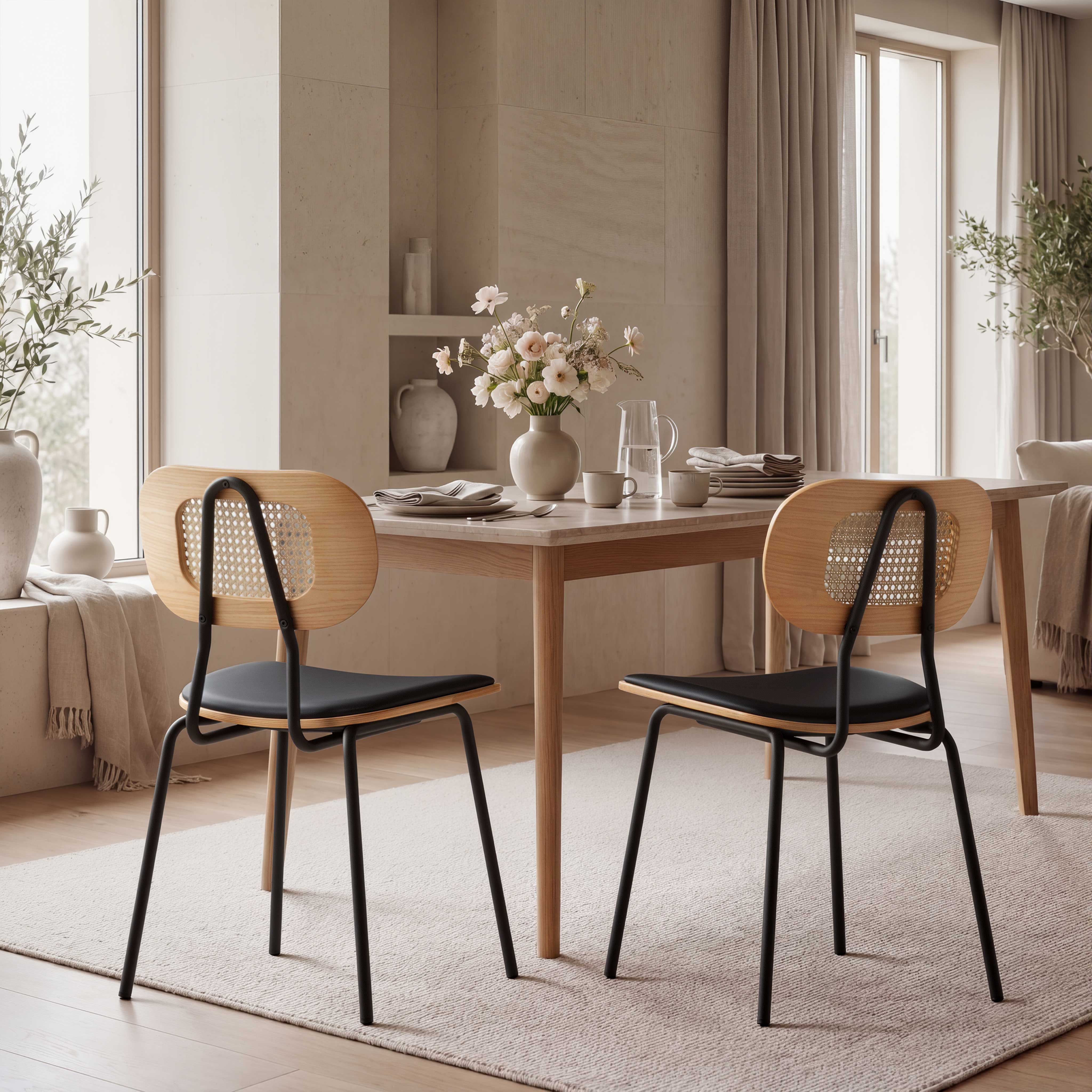 Rattan Back Dining Chairs Set of 2 - 6647DC