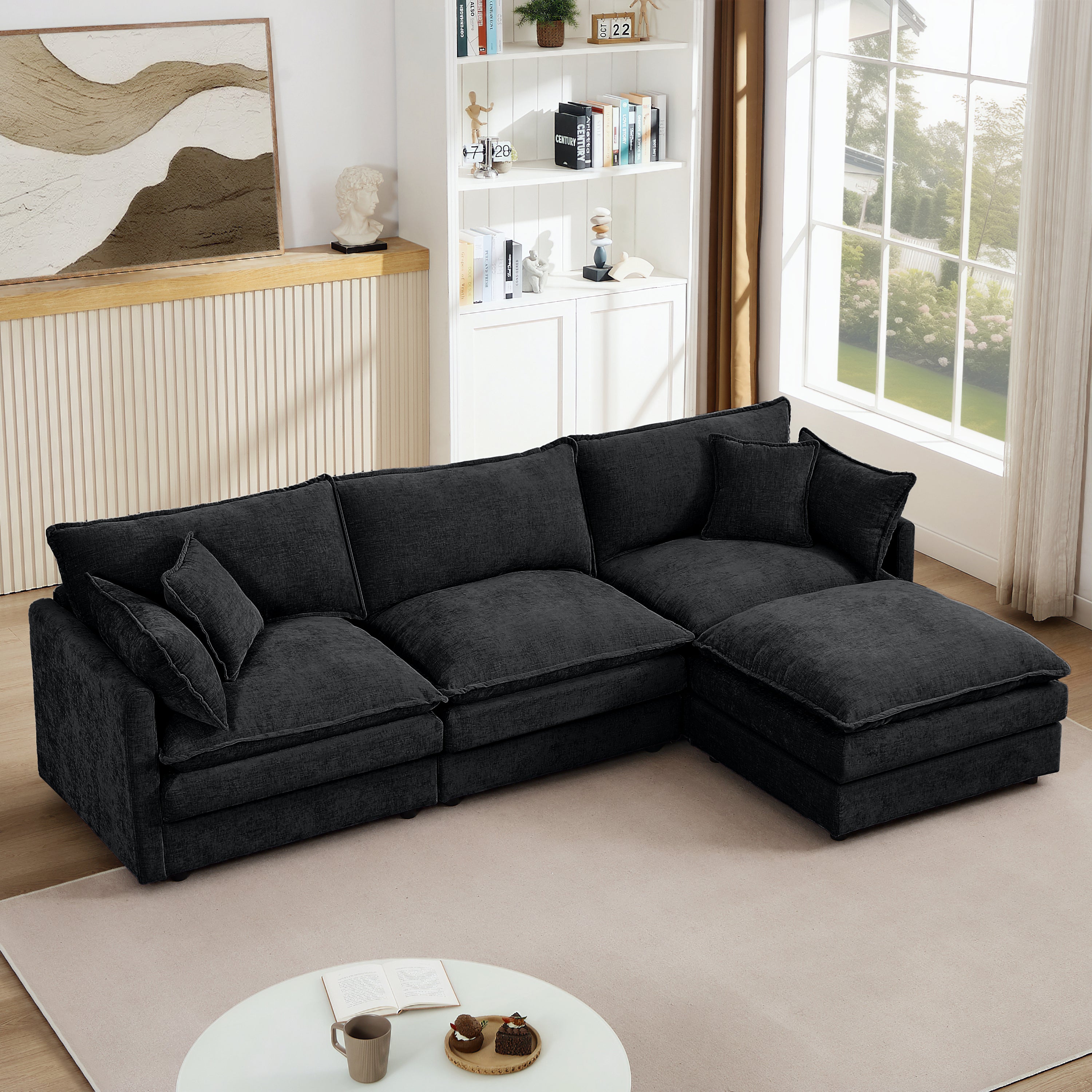102" L Shape Chenille Modular Sectional 3 Seater Couch with Ottoman