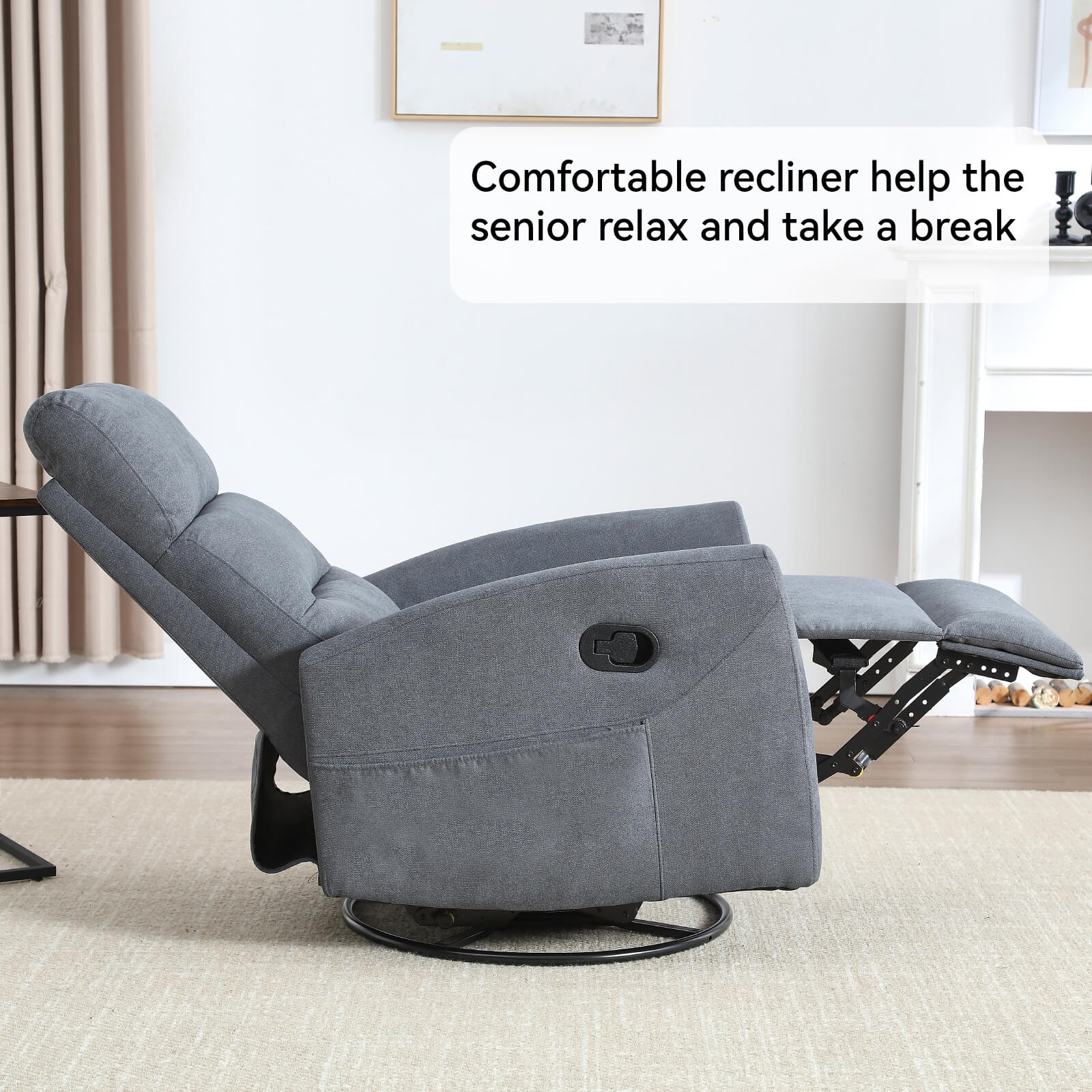 Modern Polyester Fabric Manual 360 Swivel Rocker Recliner Chair